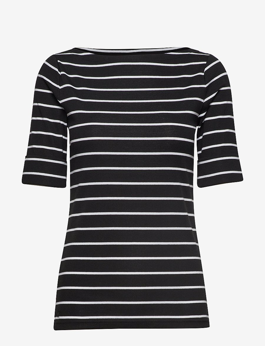 Lauren Ralph Lauren - Striped Stretch Cotton Boatneck Tee - t-shirts - polo black/white - 0