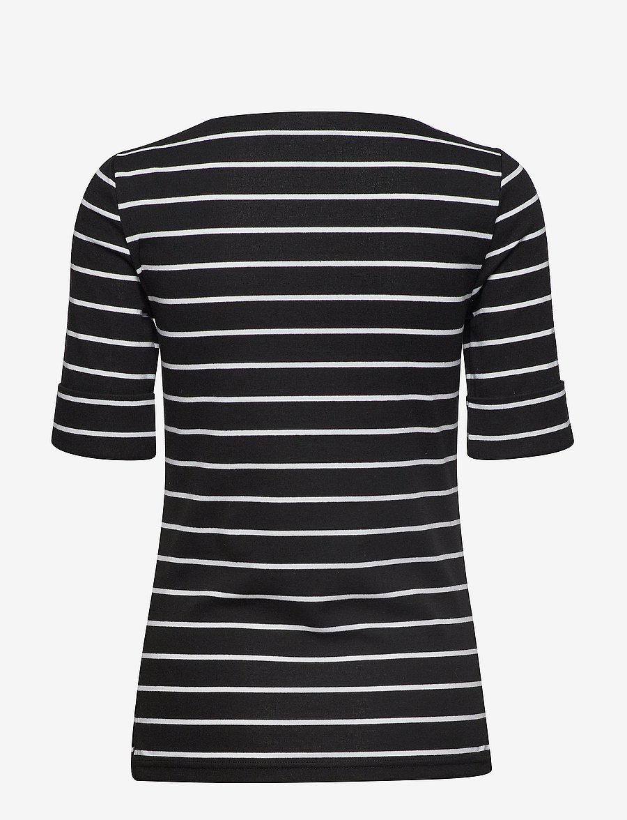 Lauren Ralph Lauren - Striped Stretch Cotton Boatneck Tee - t-shirts - polo black/white - 1