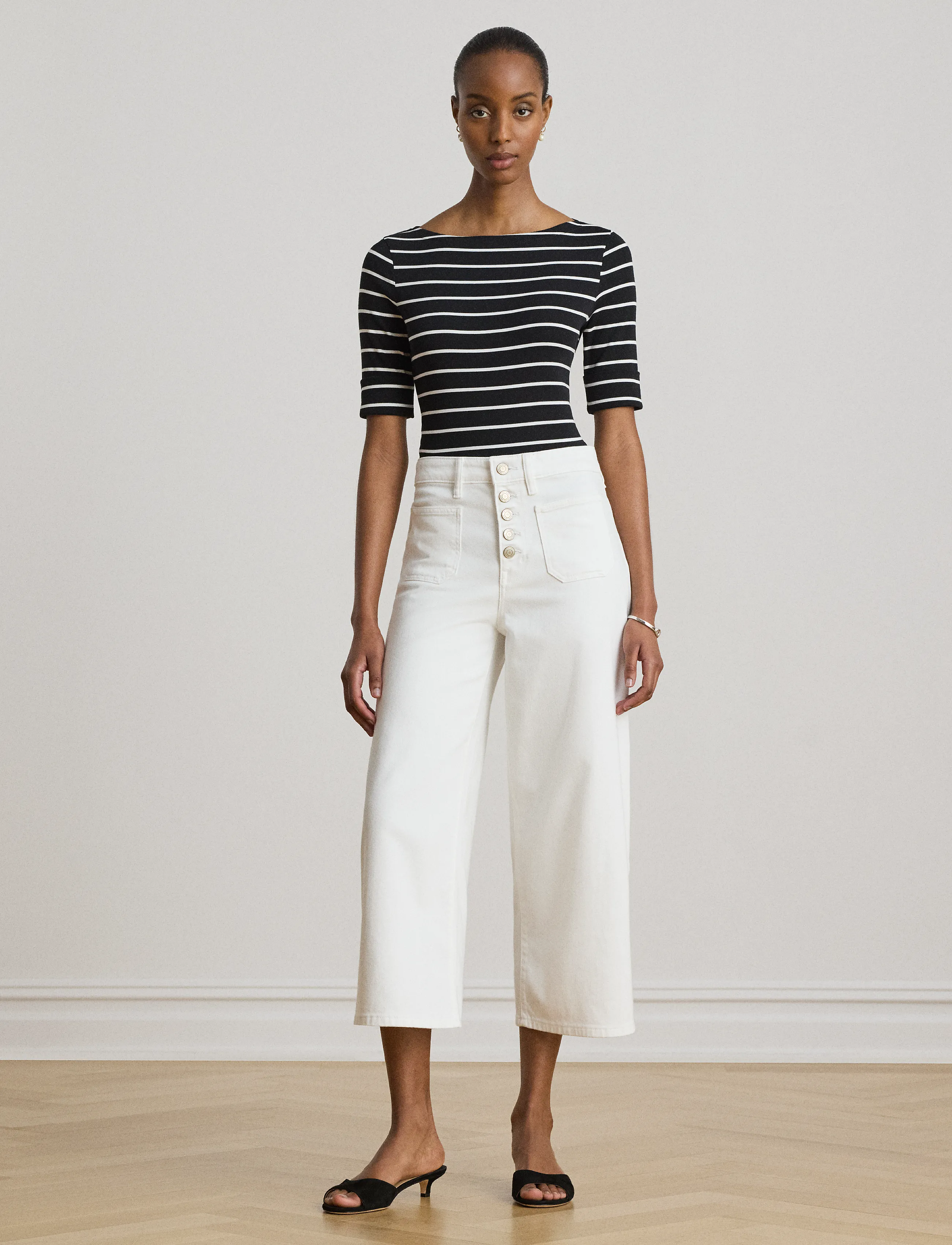 Lauren Ralph Lauren - Striped Stretch Cotton Boatneck Tee - t-shirts - polo black/white - 3