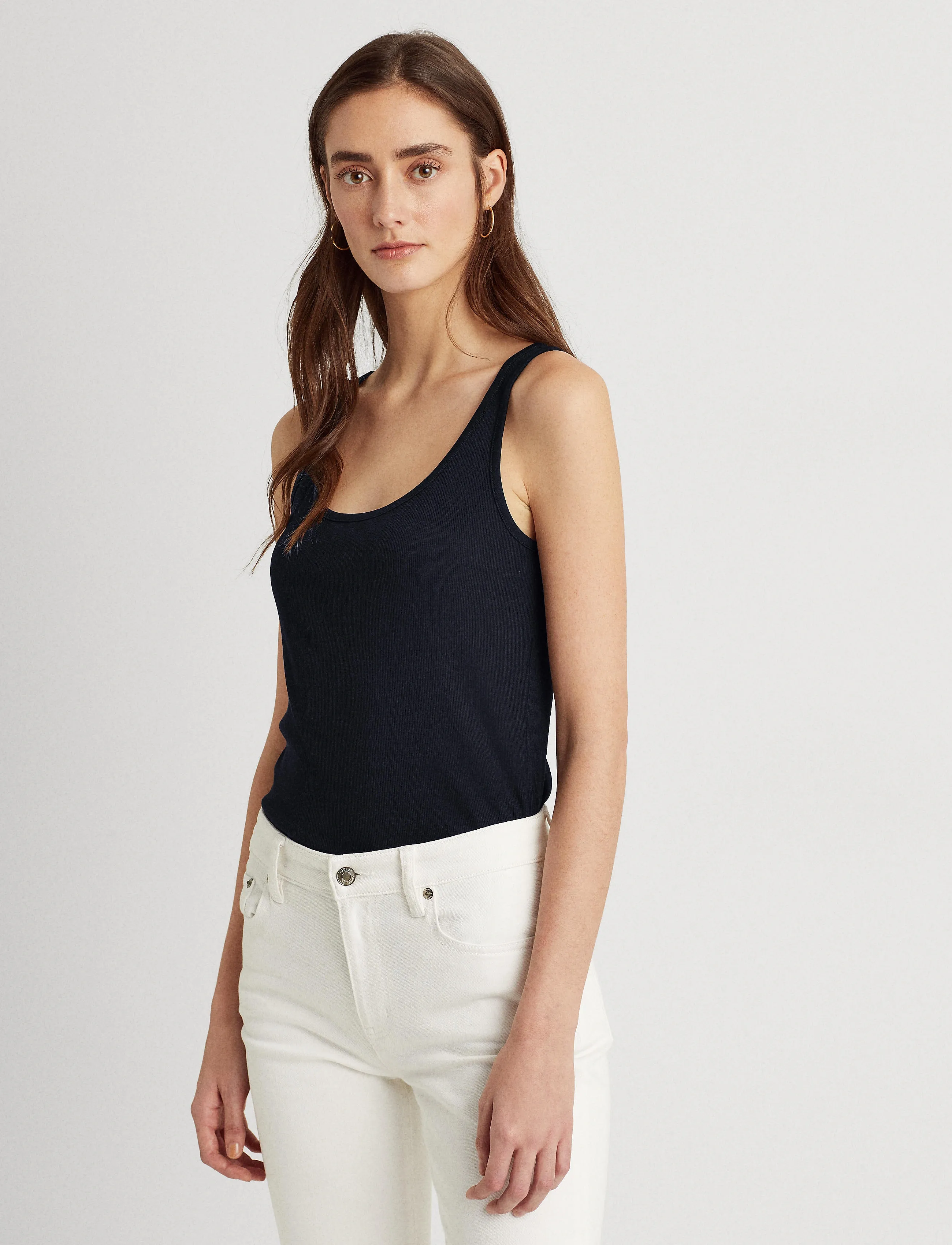 Lauren Ralph Lauren Stretch Cotton Tank Top - Lauren Ralph Lauren - LAUREN NAVY / navy