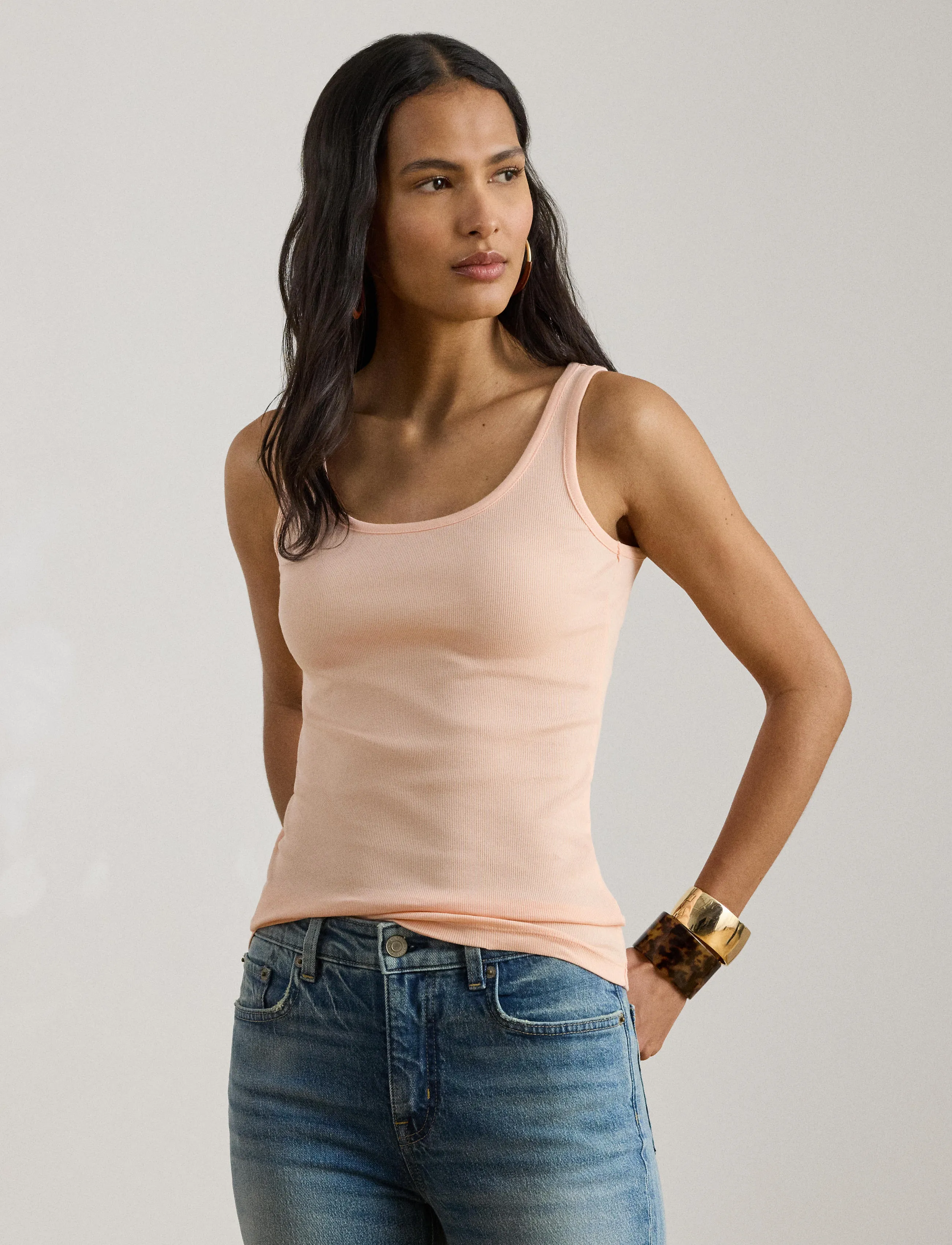 Lauren Ralph Lauren - RFND STRTCH 2X2 RIB-TANK TOP - tanktops - light portside co - 1