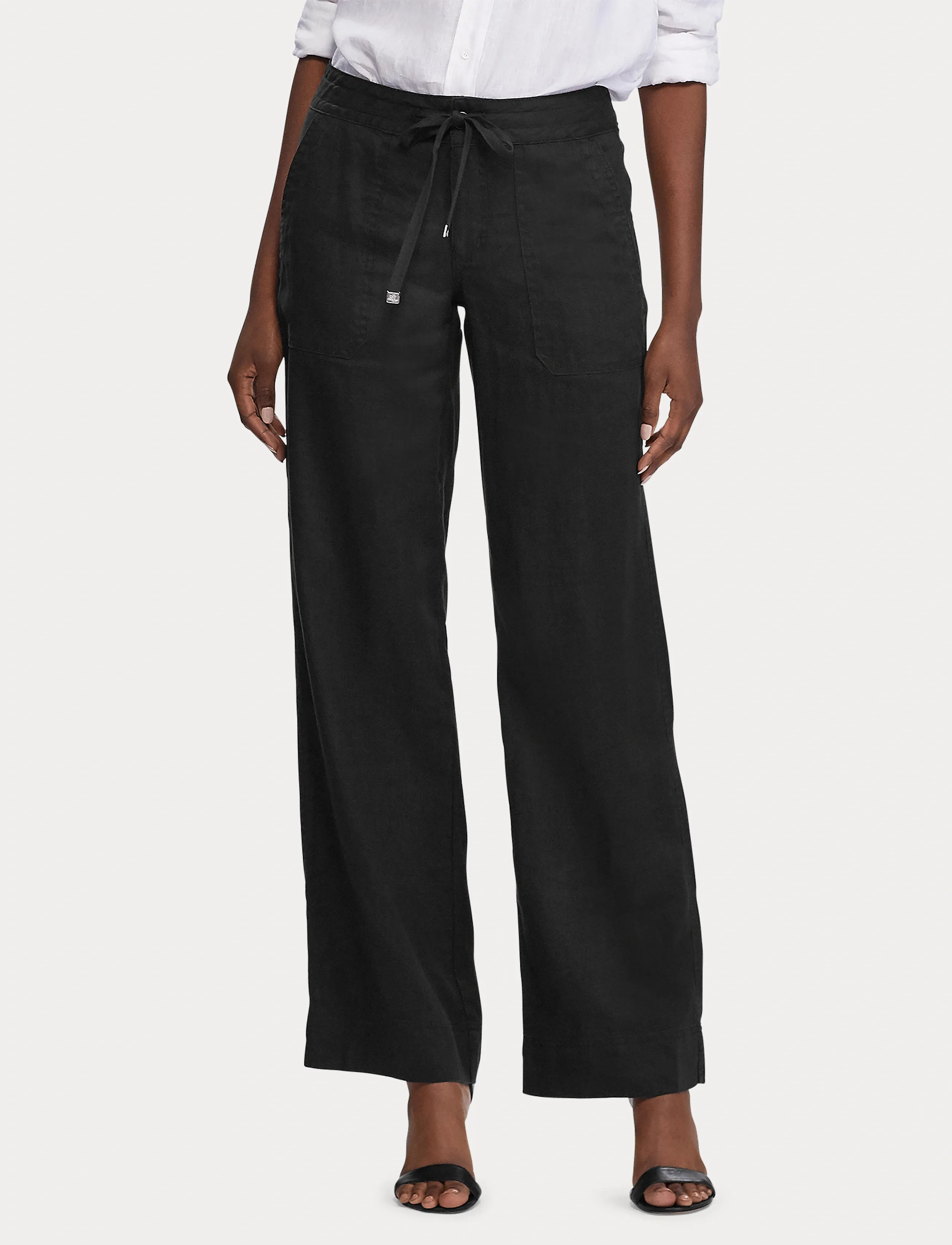 Lauren Ralph Linen Wide-Leg Pant, 44, Trousers, Schwarz - Wide Leg, Frauen