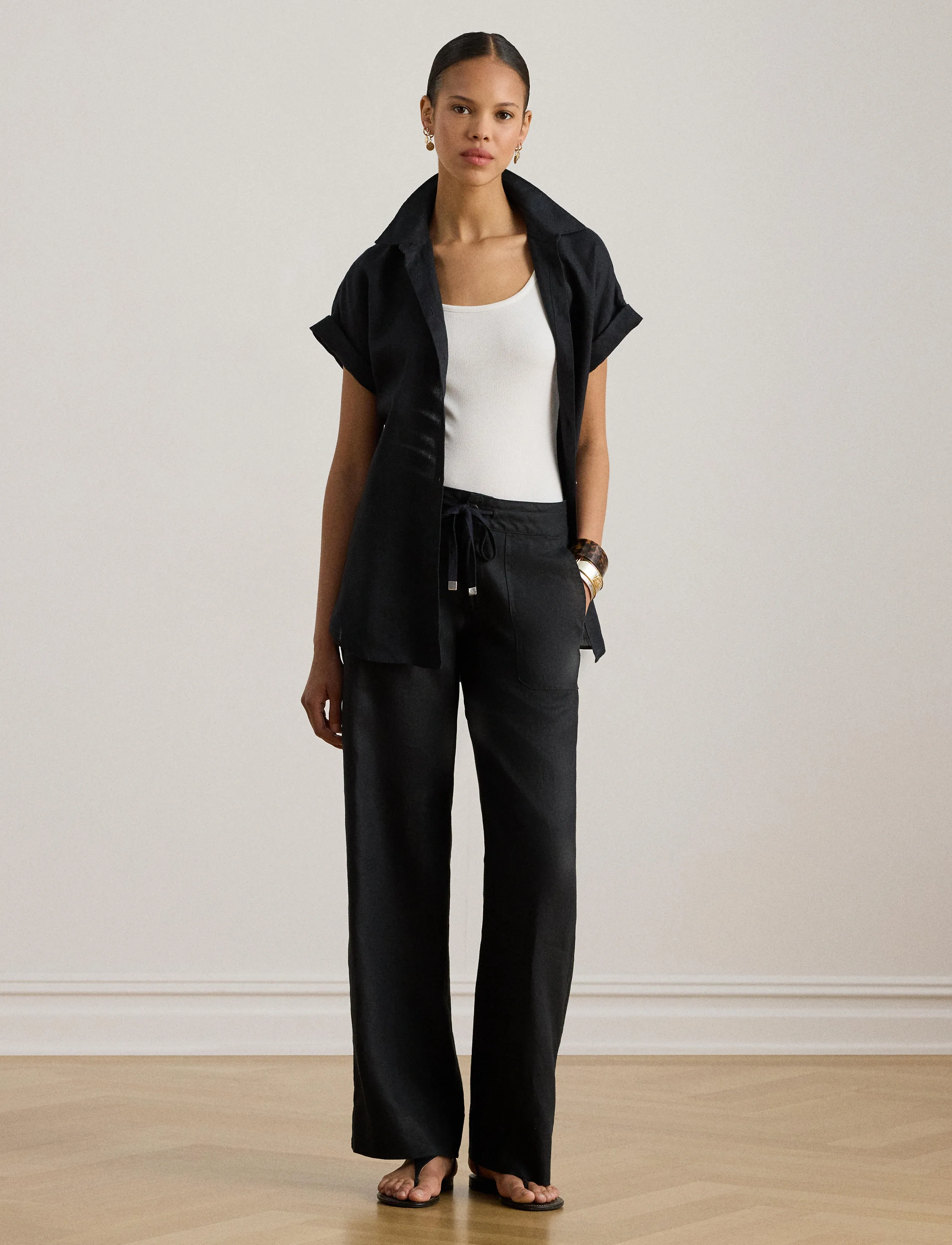 Lauren Ralph Lauren - Linen Wide-Leg Pant - linnebyxor - polo black - 3
