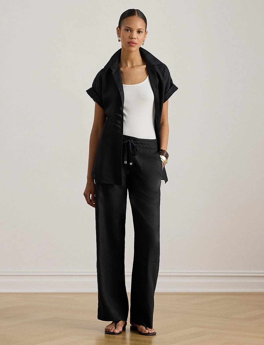 Lauren Ralph Lauren - Linen Wide-Leg Pant - linnebyxor - polo black - 3
