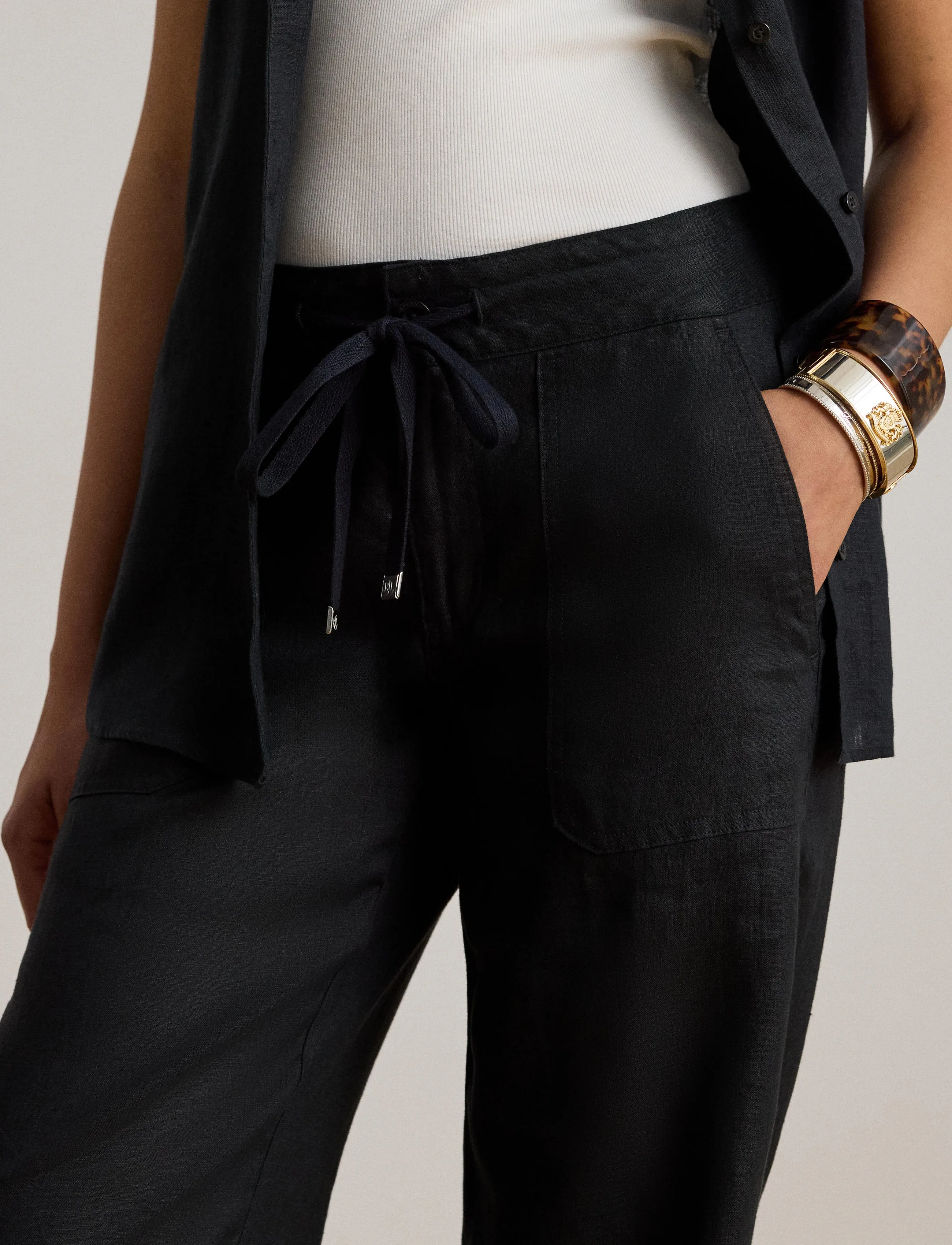 Lauren Ralph Lauren - Linen Wide-Leg Pant - linnebyxor - polo black - 4