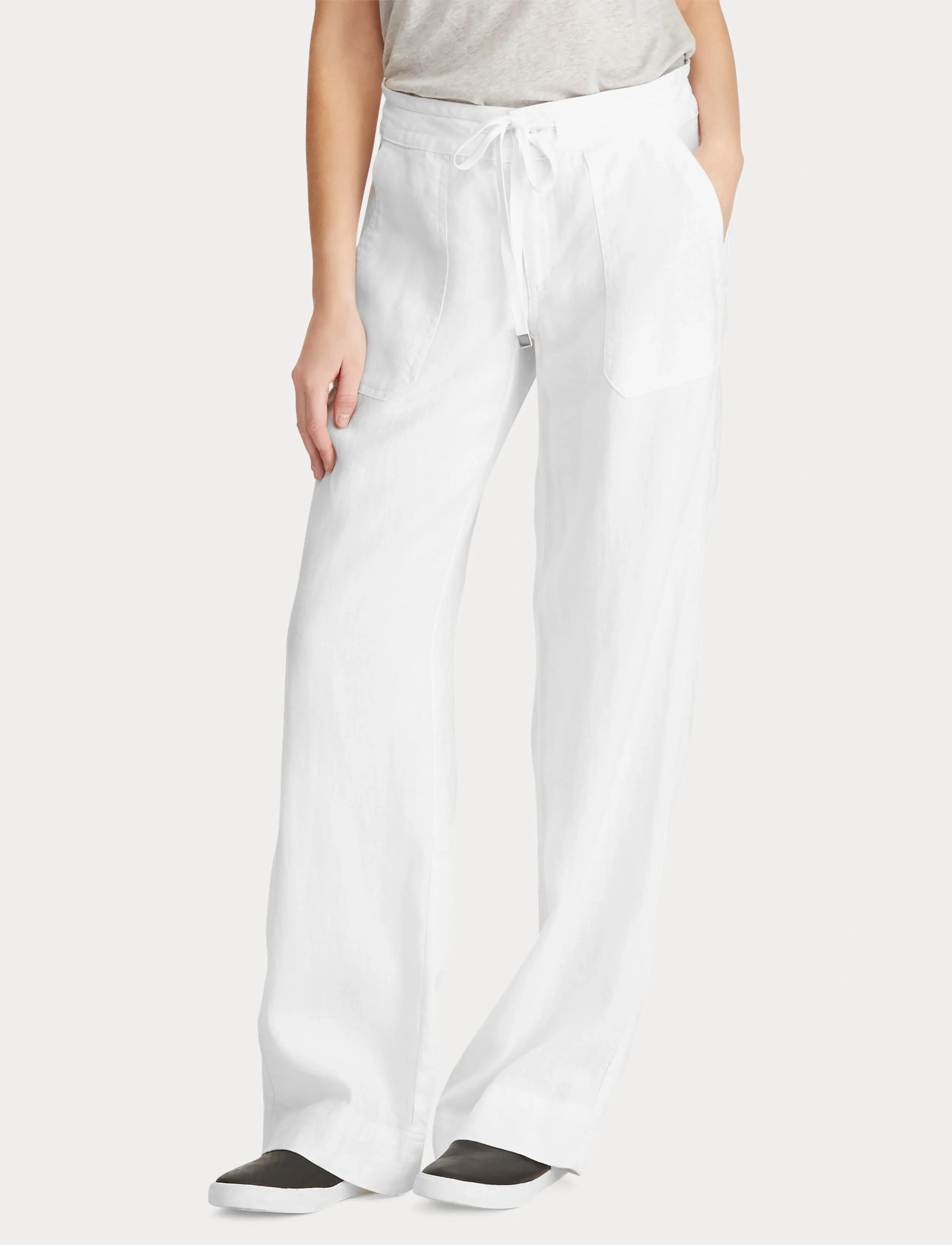 Lauren Ralph Lauren Linen Wide-Leg Pant, Kvinder, Vide Ben Bukser, Hvid, Str: 44
