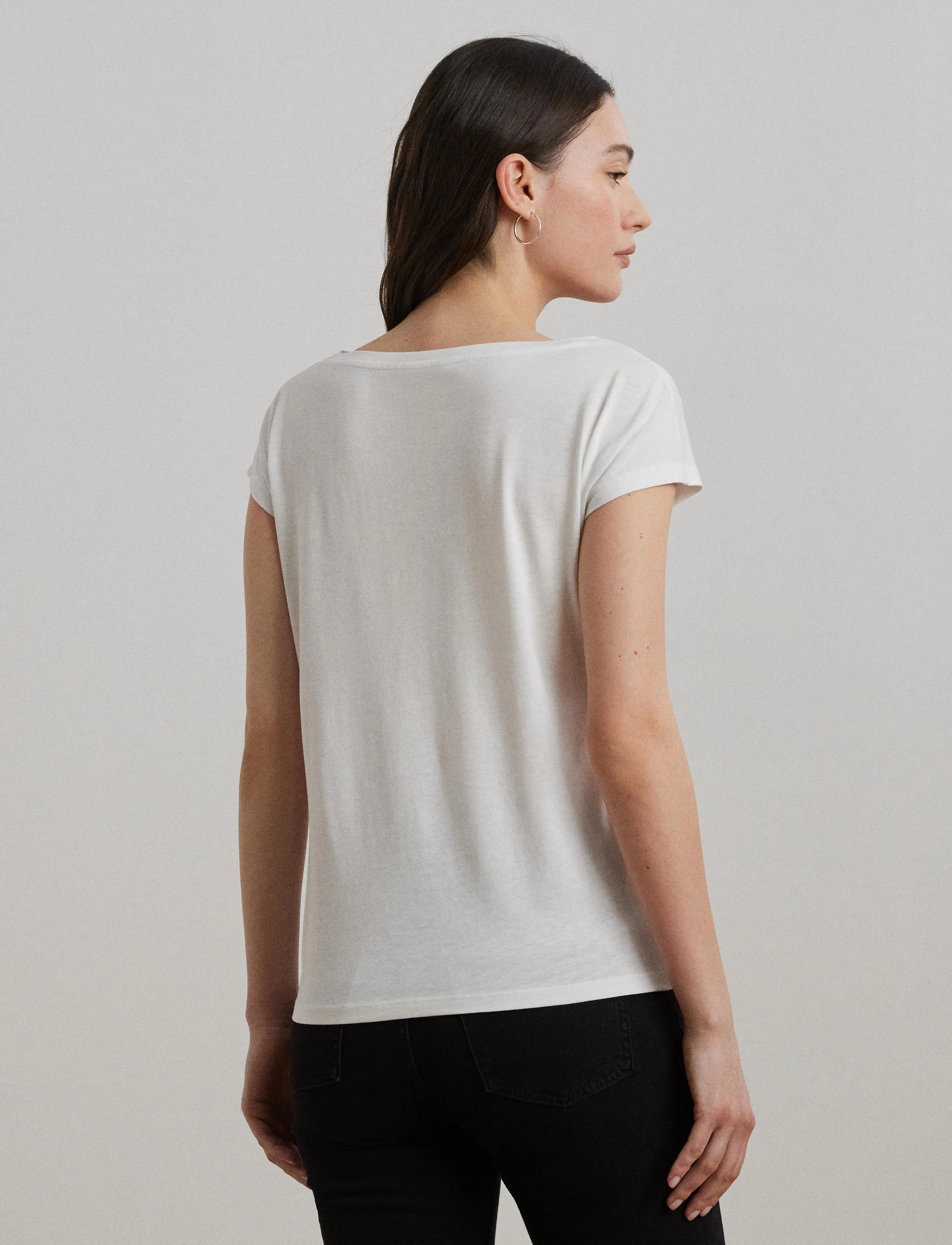 Lauren Ralph Logo-Print Cotton-Blend Tee, L, T-shirts & Oberteile, Weiß - Short-sleeved, Frauen