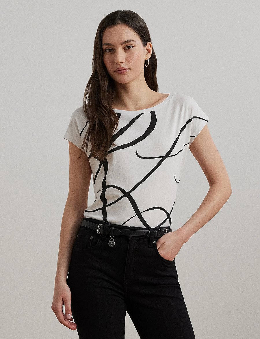 Lauren Ralph Lauren - Logo-Print Cotton-Blend Top - t-shirts - white - 0