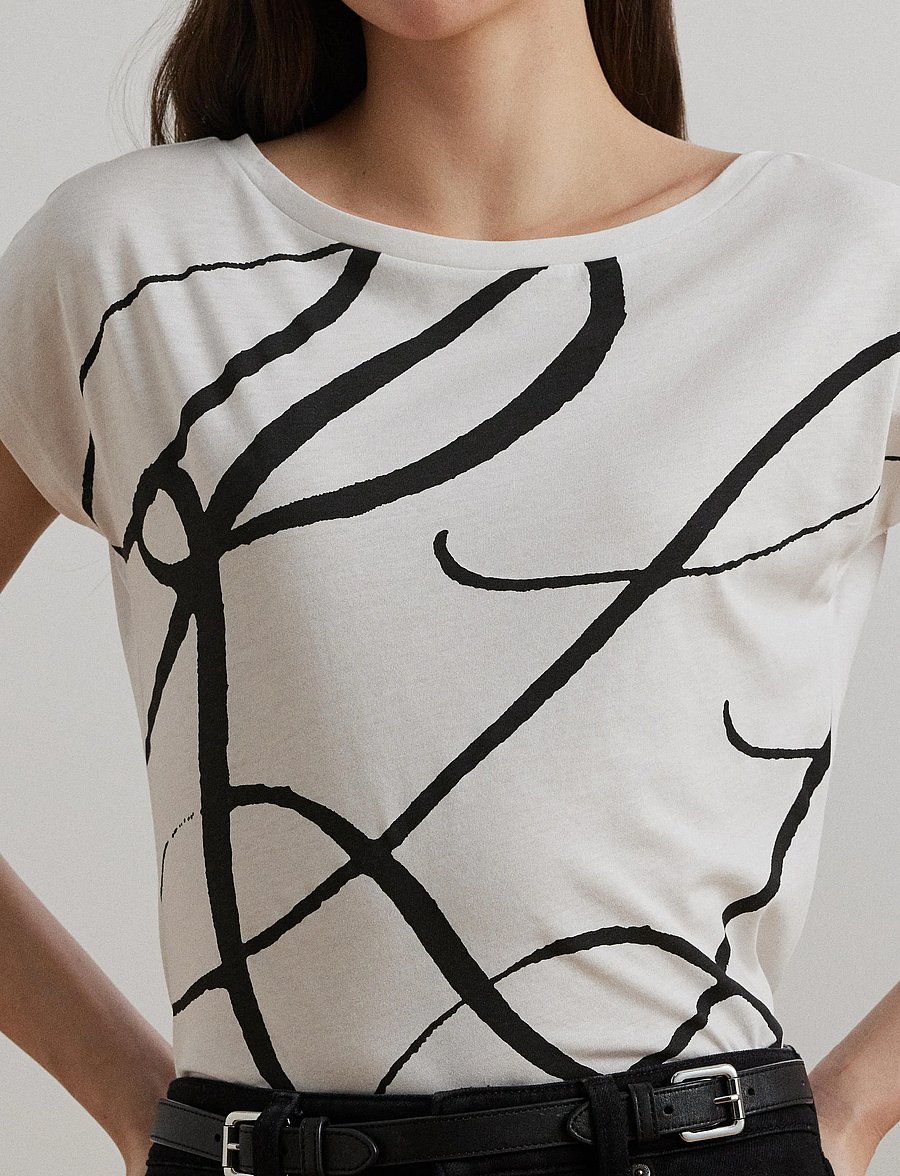 Lauren Ralph Lauren - Logo-Print Cotton-Blend Top - t-shirts - white - 4