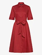 Belted Cotton-Blend Shirtdress - RED SUNSTONE