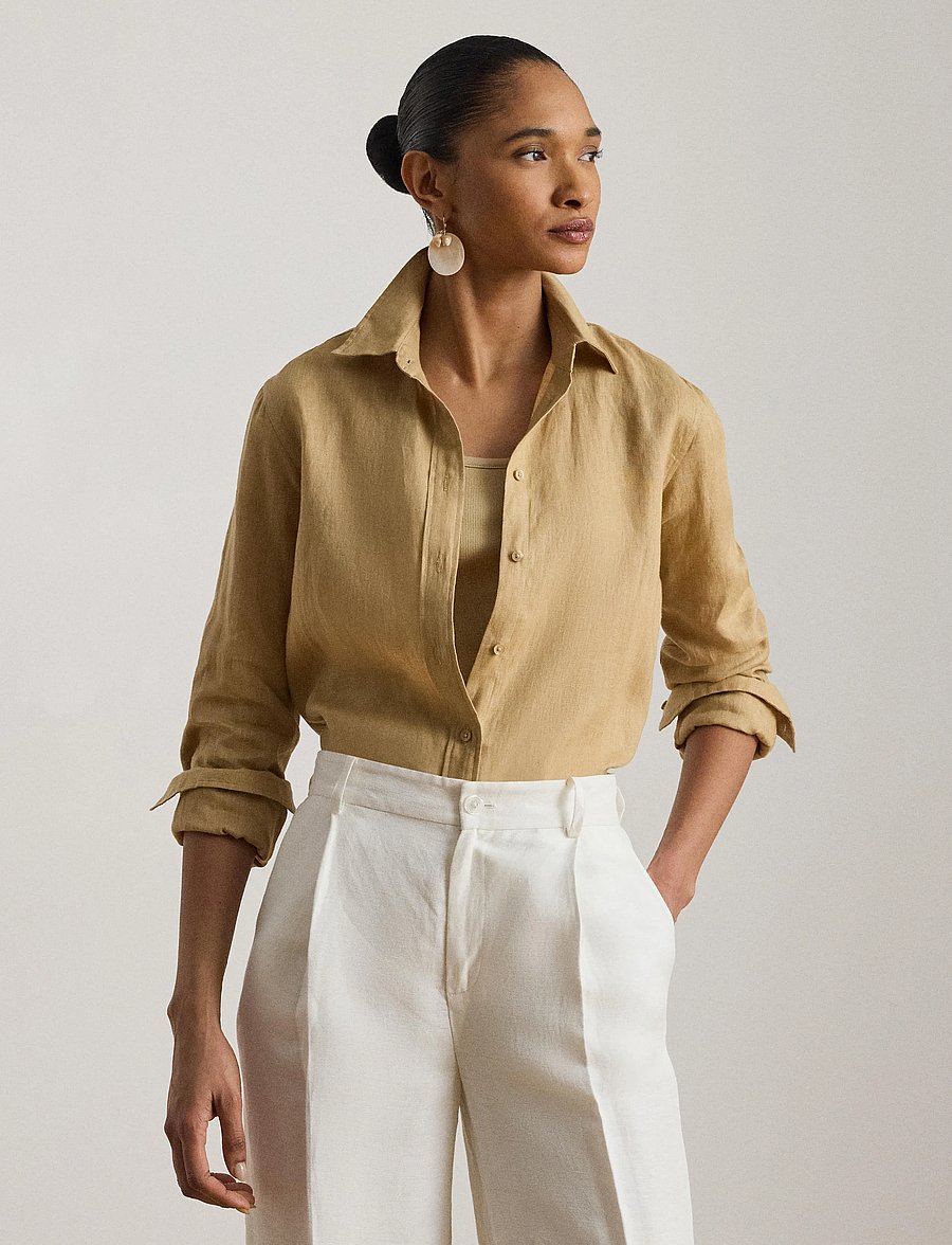 Lauren Ralph Lauren - Relaxed Fit Linen Roll Tab–Sleeve Shirt - leinenhemden - birch tan - 4