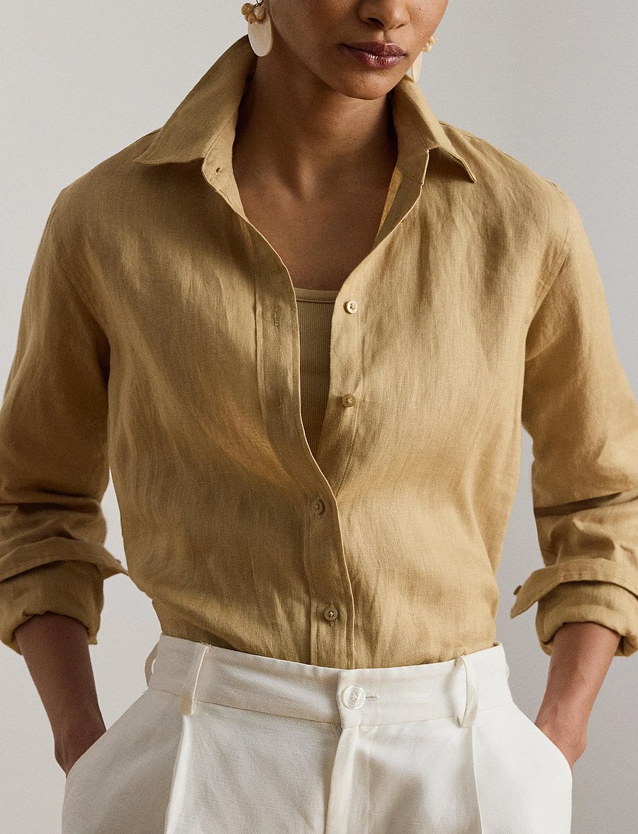 Lauren Ralph Lauren - Relaxed Fit Linen Roll Tab–Sleeve Shirt - leinenhemden - birch tan - 5
