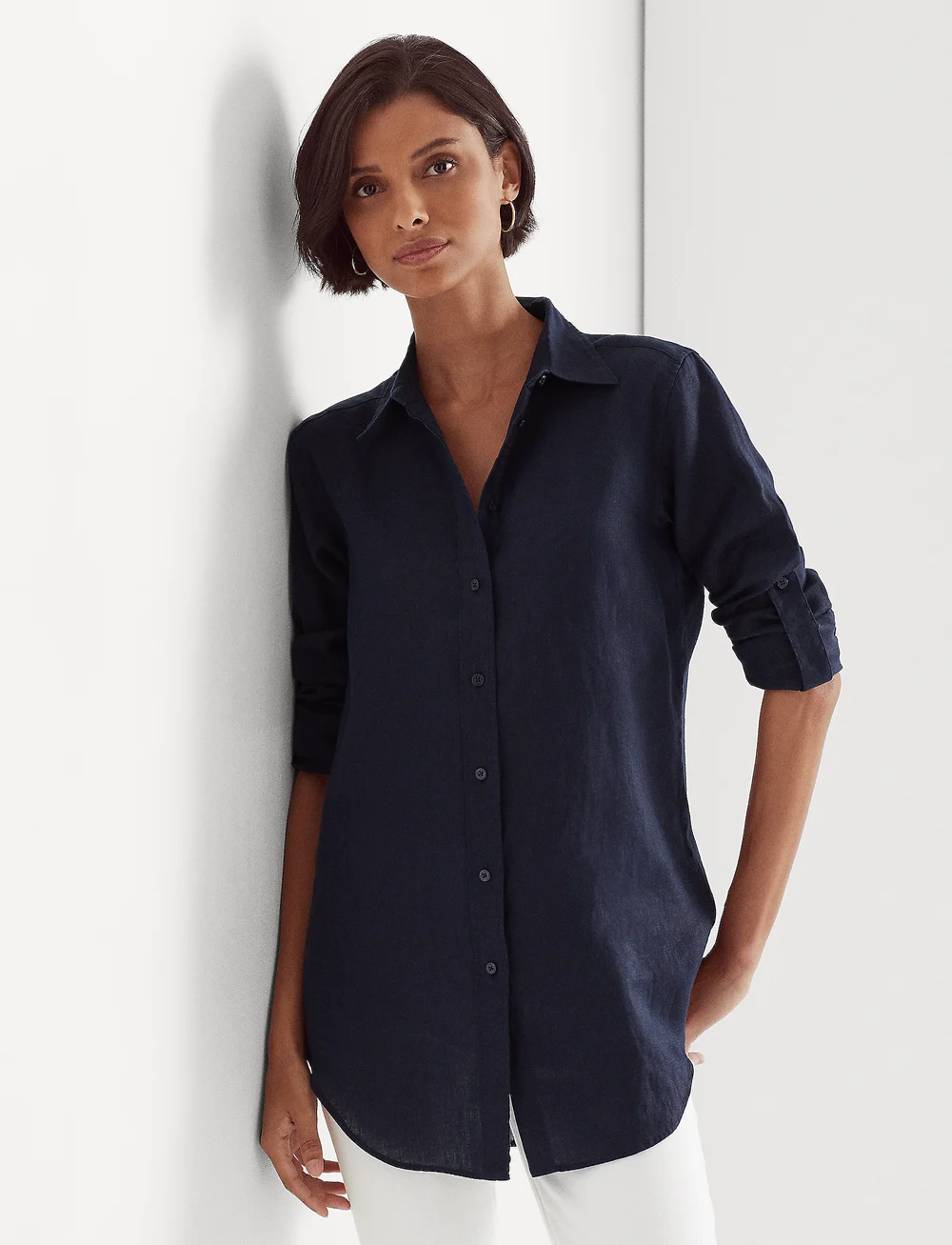 Lauren Ralph Lauren - Relaxed Fit Linen Roll Tab–Sleeve Shirt - linneskjortor - lauren navy - 0