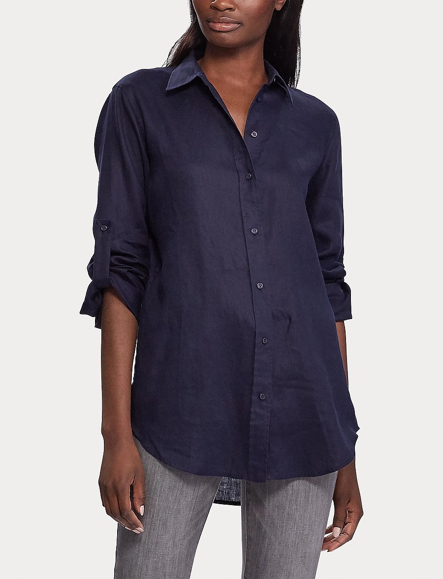 Lauren Ralph Lauren - Relaxed Fit Linen Roll Tab–Sleeve Shirt - hørskjorter - lauren navy - 0