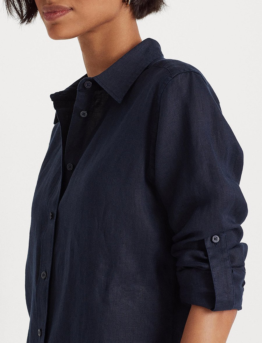 Lauren Ralph Lauren - Relaxed Fit Linen Roll Tab–Sleeve Shirt - hørskjorter - lauren navy - 4