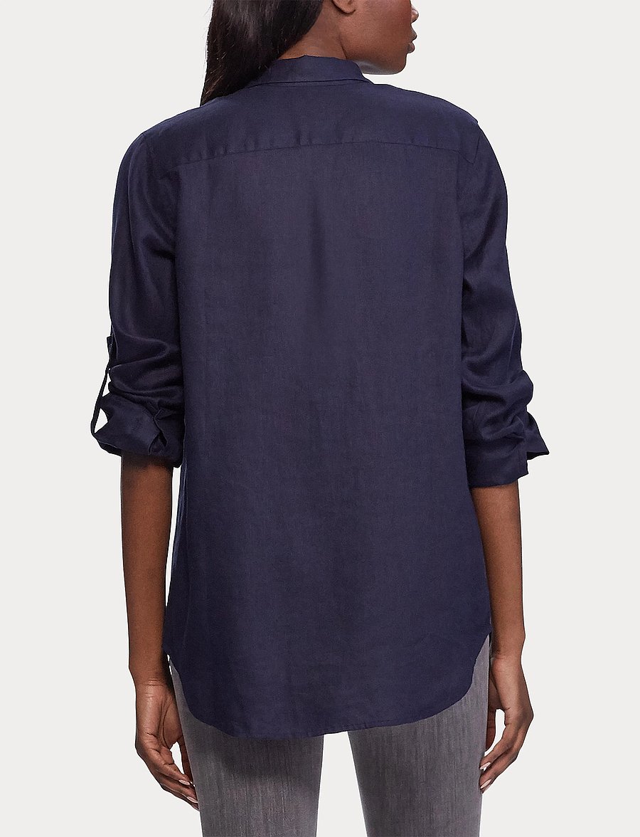 Lauren Ralph Lauren - Relaxed Fit Linen Roll Tab–Sleeve Shirt - hørskjorter - lauren navy - 5