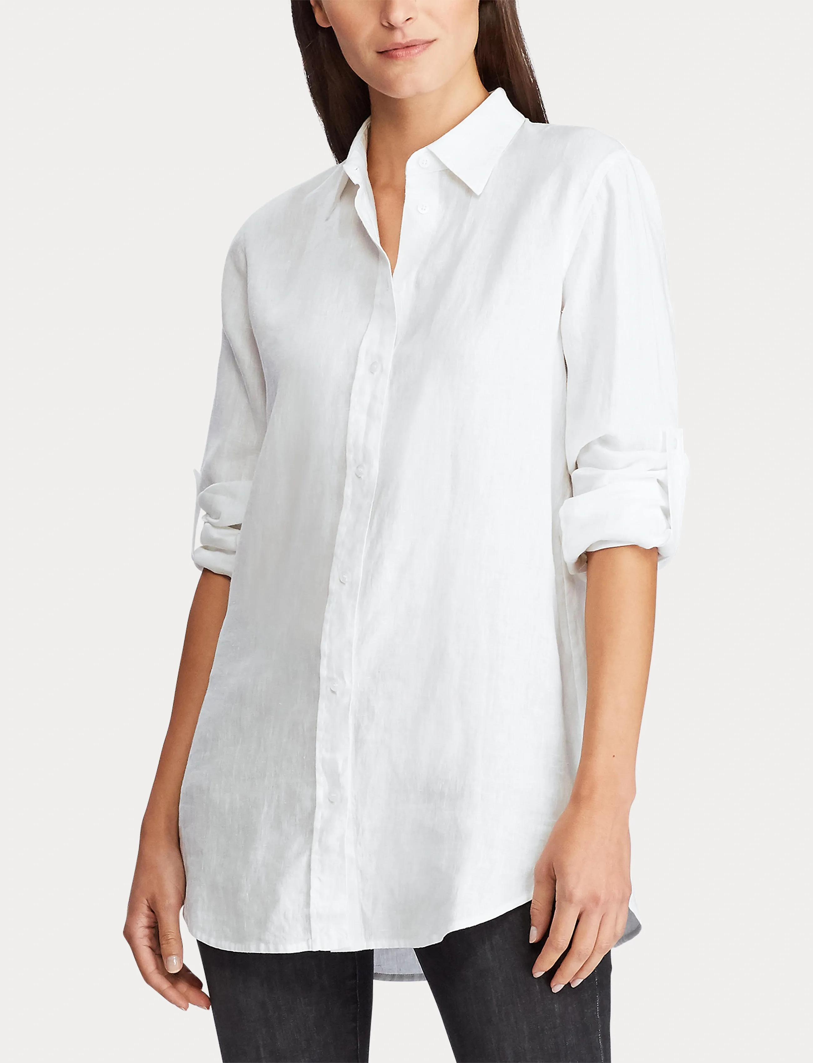 Lauren Ralph Lauren Relaxed Fit Linen Roll Tab–Sleeve Shirt, XS, White, Skjorter > Langærmede, Dame