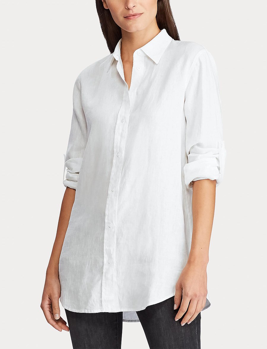 Lauren Ralph Lauren - Relaxed Fit Linen Roll Tab–Sleeve Shirt - linen shirts - white - 0