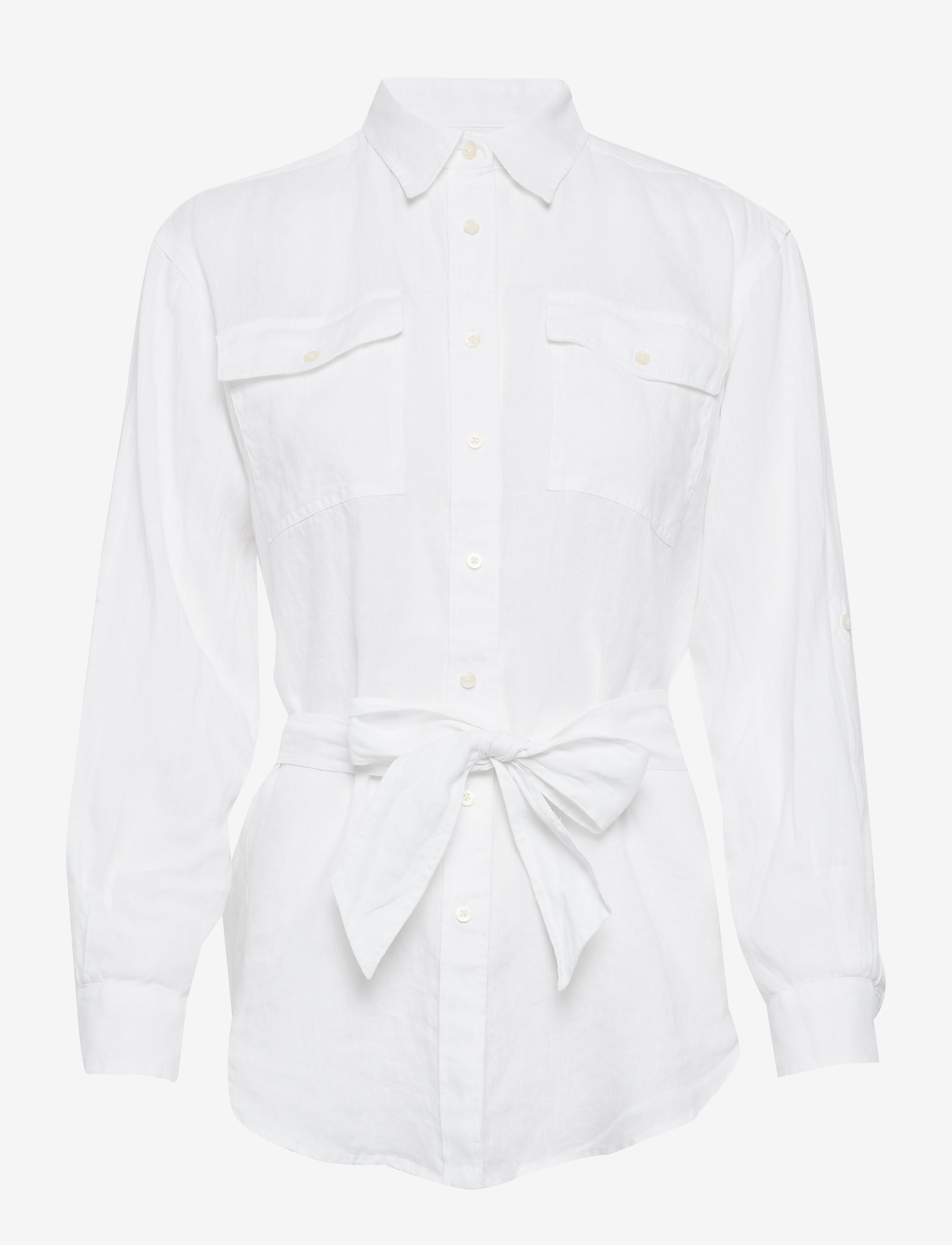 Lauren Ralph Lauren Relaxed Fit Belted Linen Shirt - Tøj - WHITE / white
