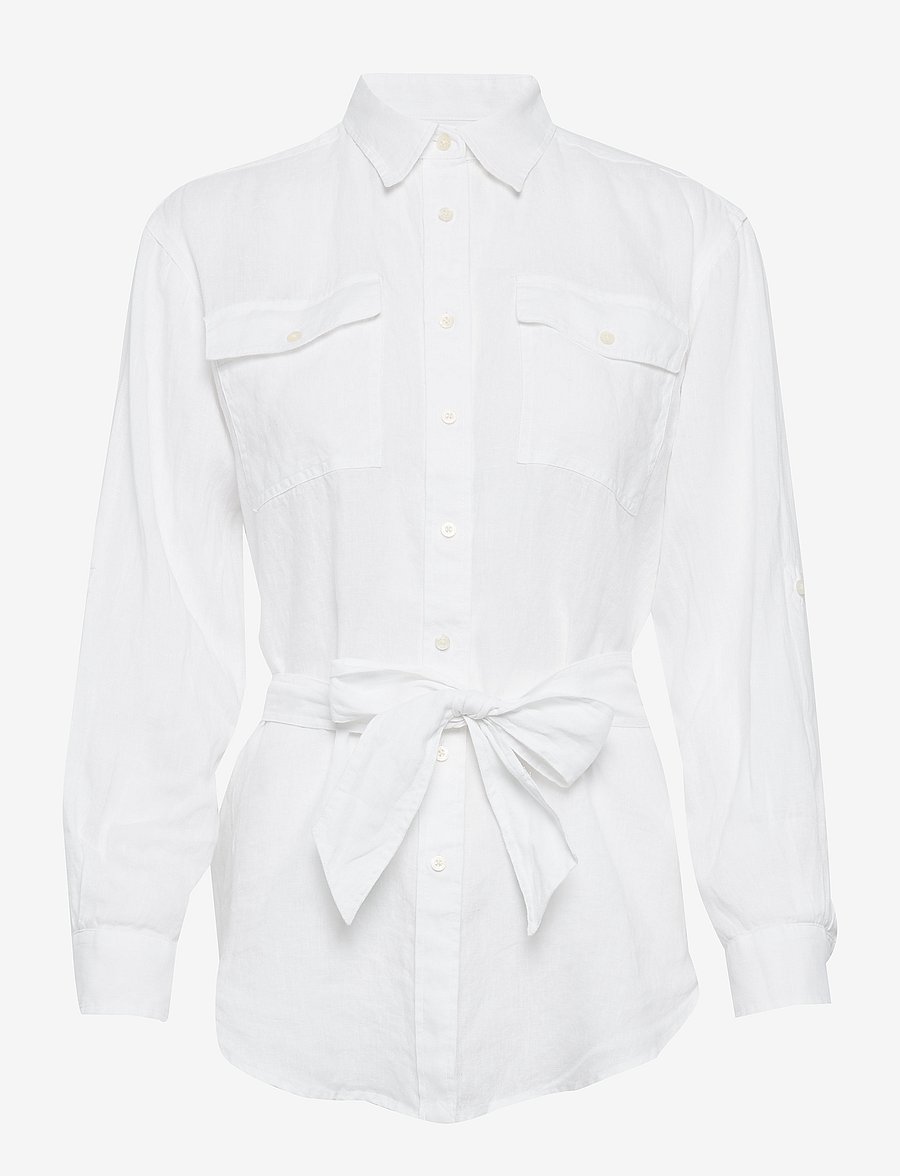 Lauren Ralph Lauren - Relaxed Fit Belted Linen Shirt - linneskjortor - white - 1