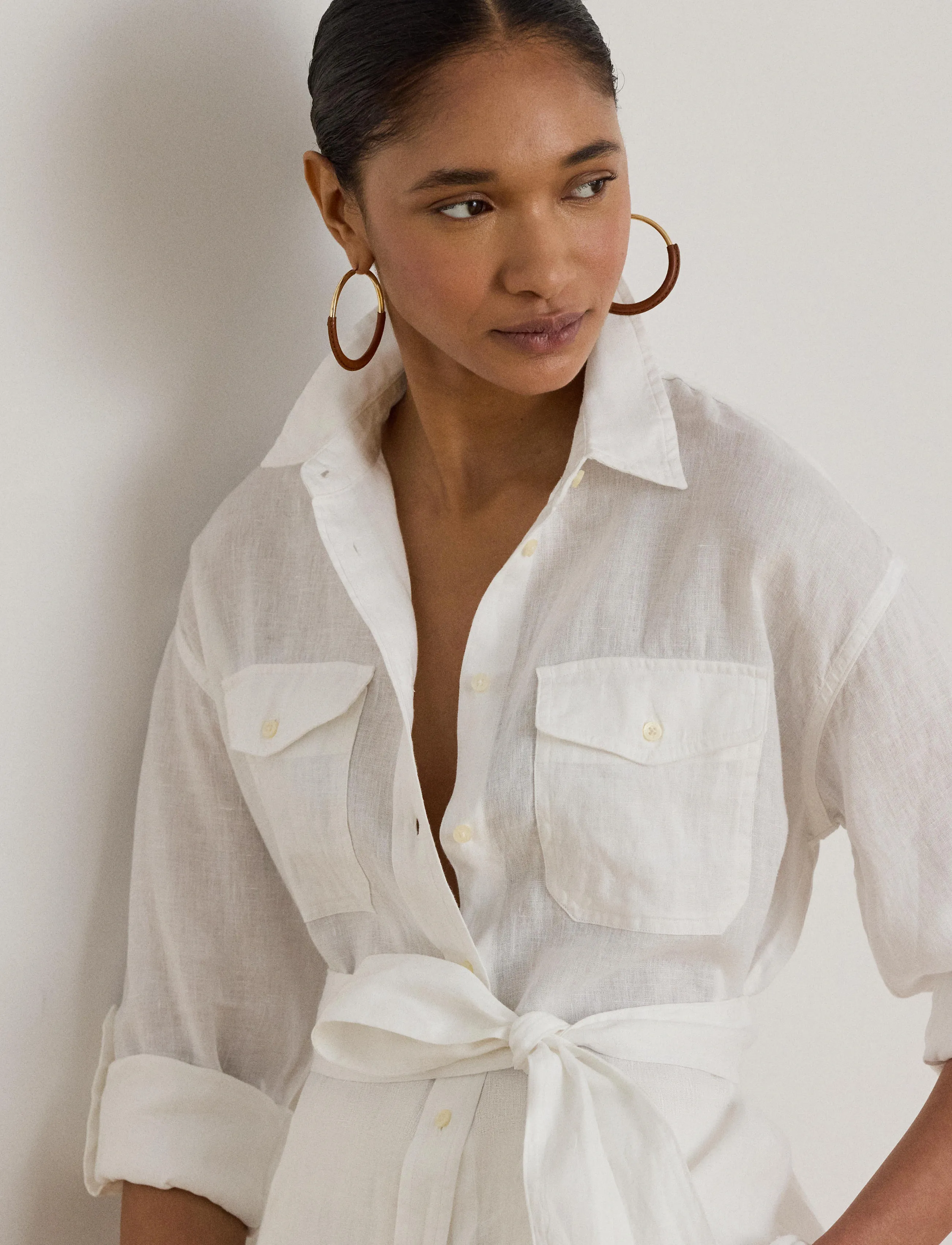 Lauren Ralph Lauren - Relaxed Fit Belted Linen Shirt - leinenhemden - white - 5