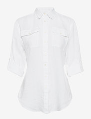 Lauren Ralph Lauren - Belted Linen Shirt - långärmade skjortor - white - 2