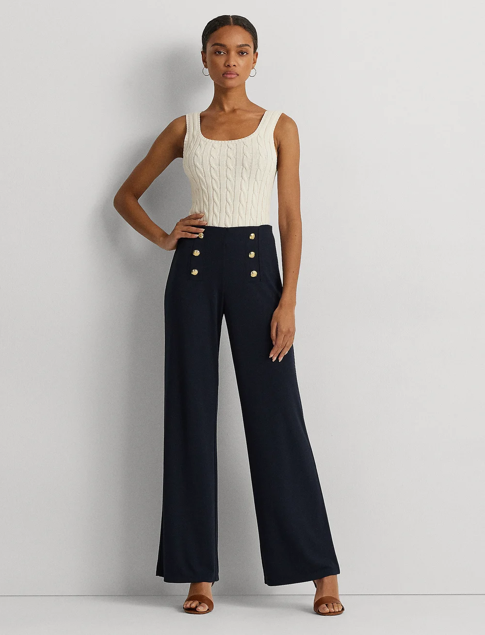 Lauren Ralph Lauren - STR MATTE JERSEY-STR-PNT - bukser med brede ben - lauren navy - 0