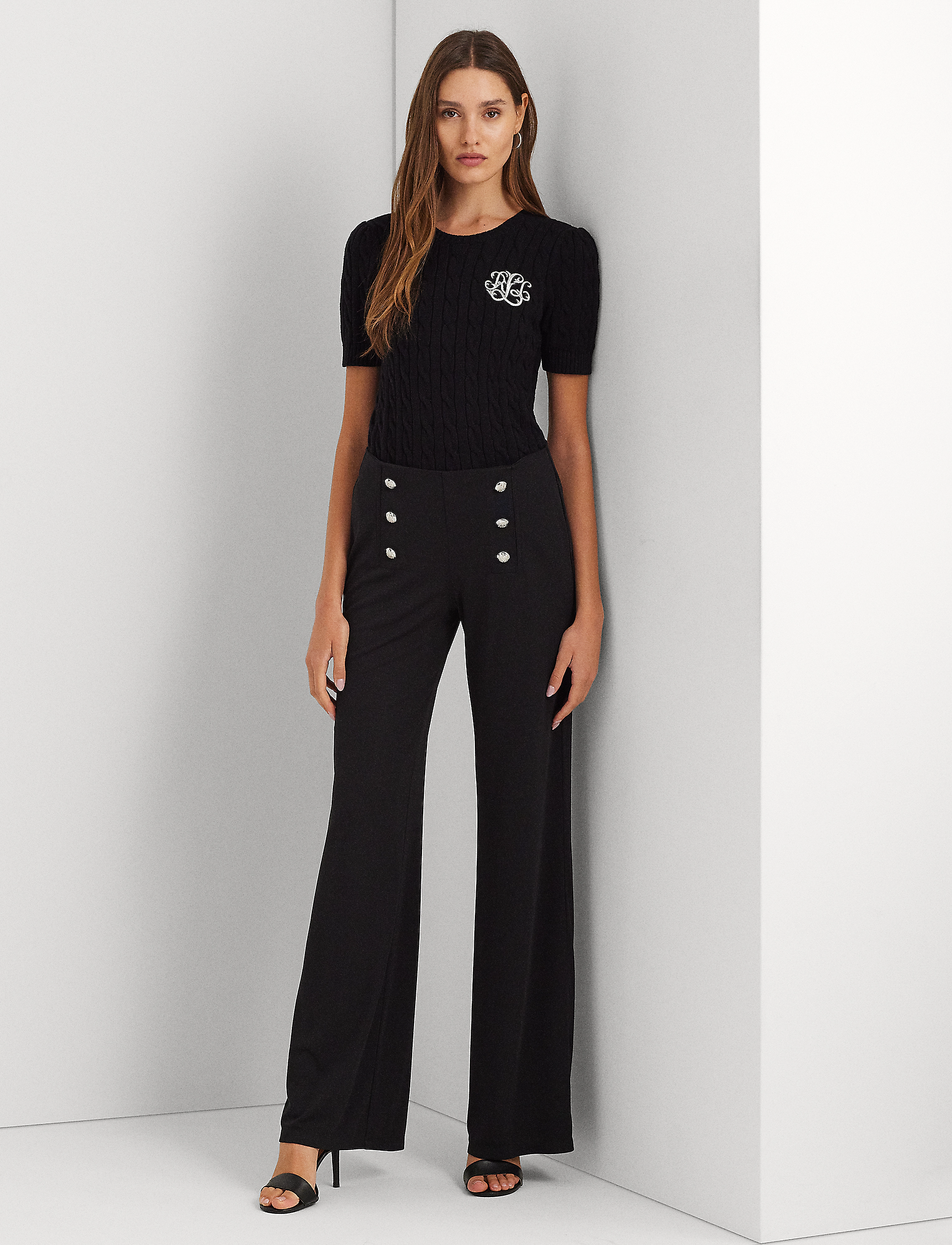Lauren Ralph Lauren STR MATTE JERSEY-STR-PNT - Hosen mit weitem Bein - POLO BLACK / black