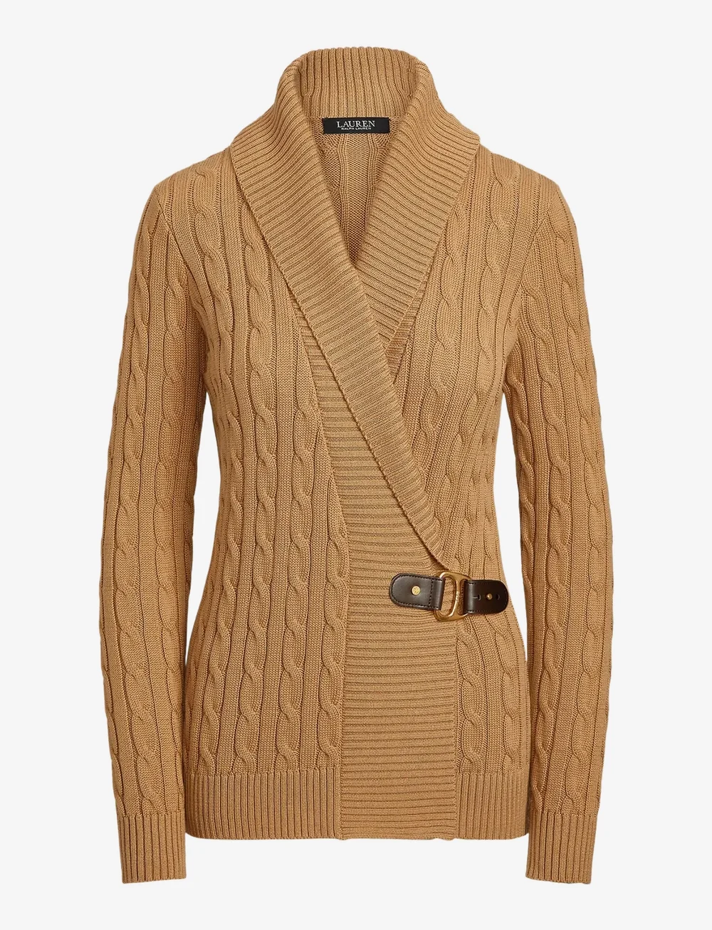 Lauren Ralph Lauren - Buckle-Trim Cotton Sweater - cardigans - classic camel - 1