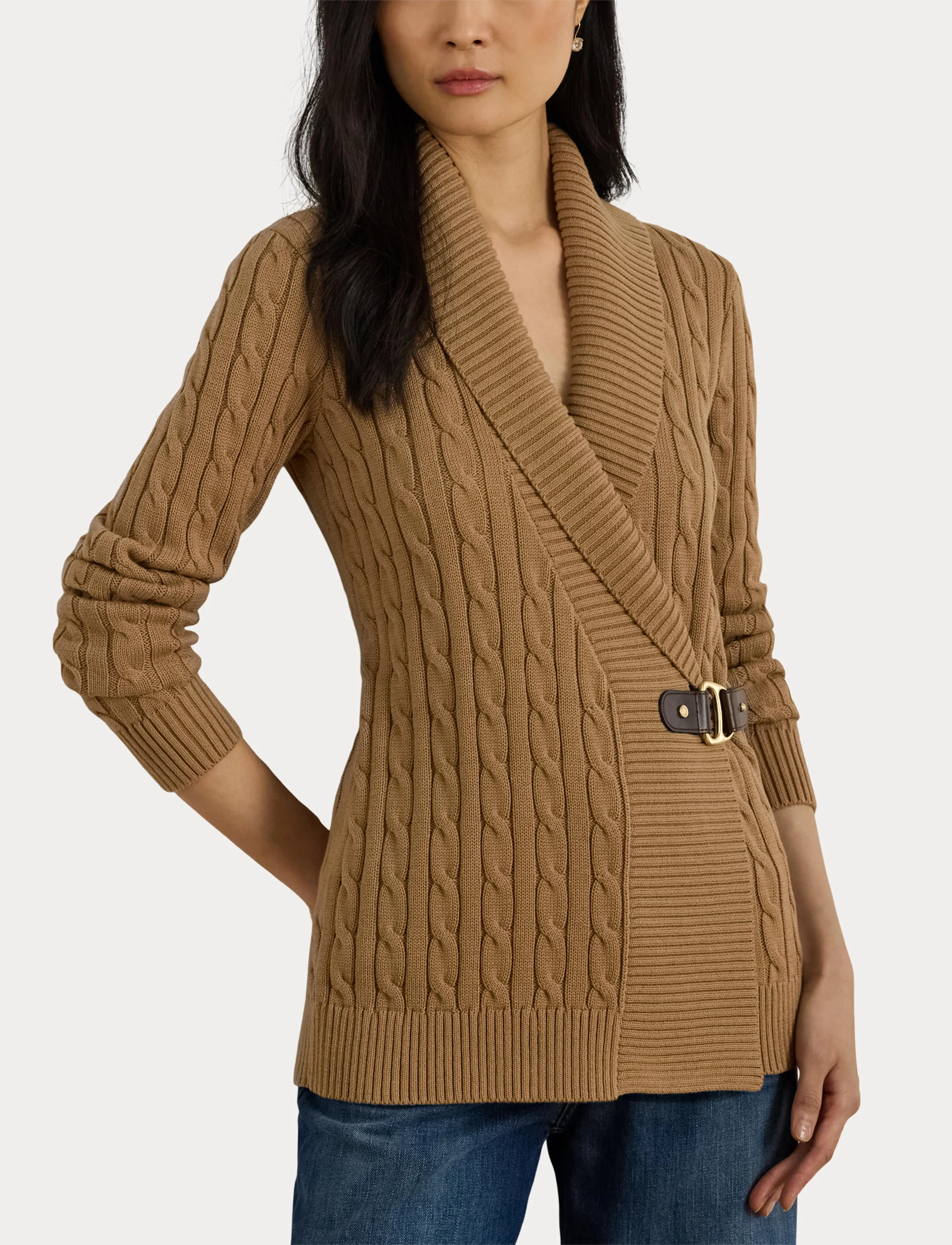 Lauren Ralph Lauren - GASSED COTTON-LS SHAWL COLLAR P/O - cardigans - classic camel - 5