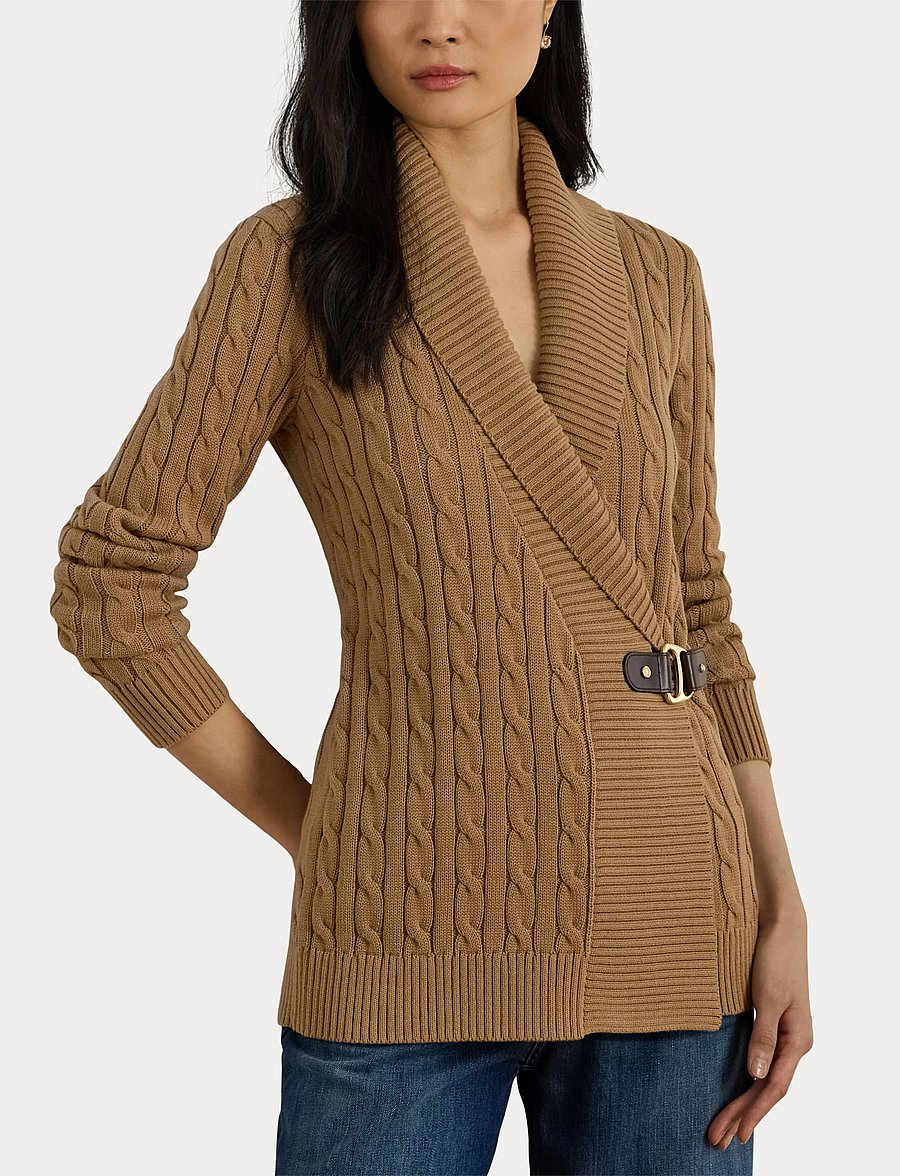 Lauren Ralph Lauren - GASSED COTTON-LS SHAWL COLLAR P/O - cardigans - classic camel - 5