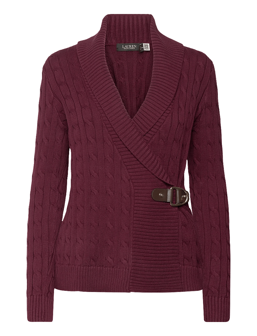 Lauren Ralph Lauren - GASSED COTTON-LS SHAWL COLLAR P/O - strickjacken - dark garnet - 1