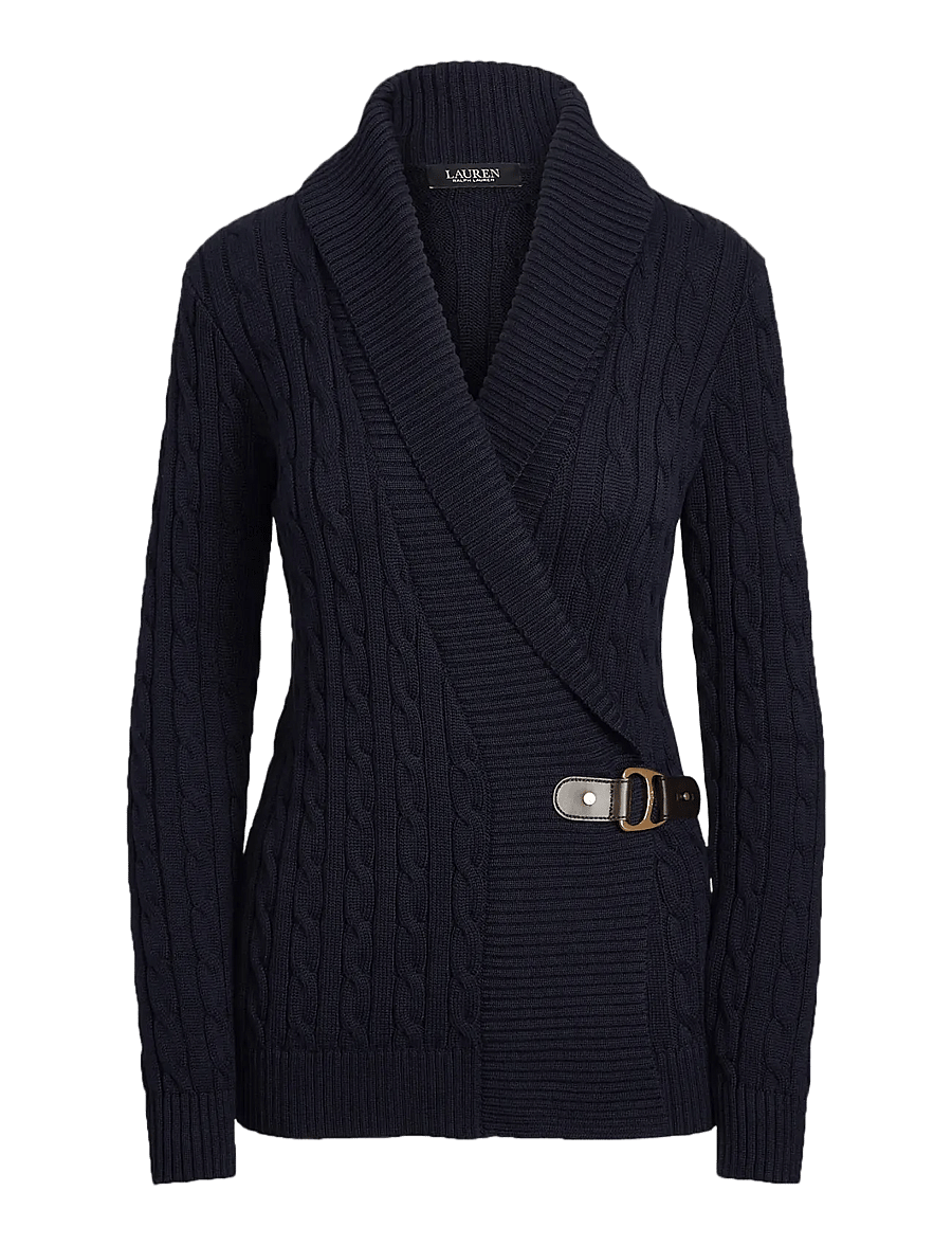 Lauren Ralph Lauren - GASSED COTTON-LS SHAWL COLLAR P/O - strickjacken - lauren navy - 1