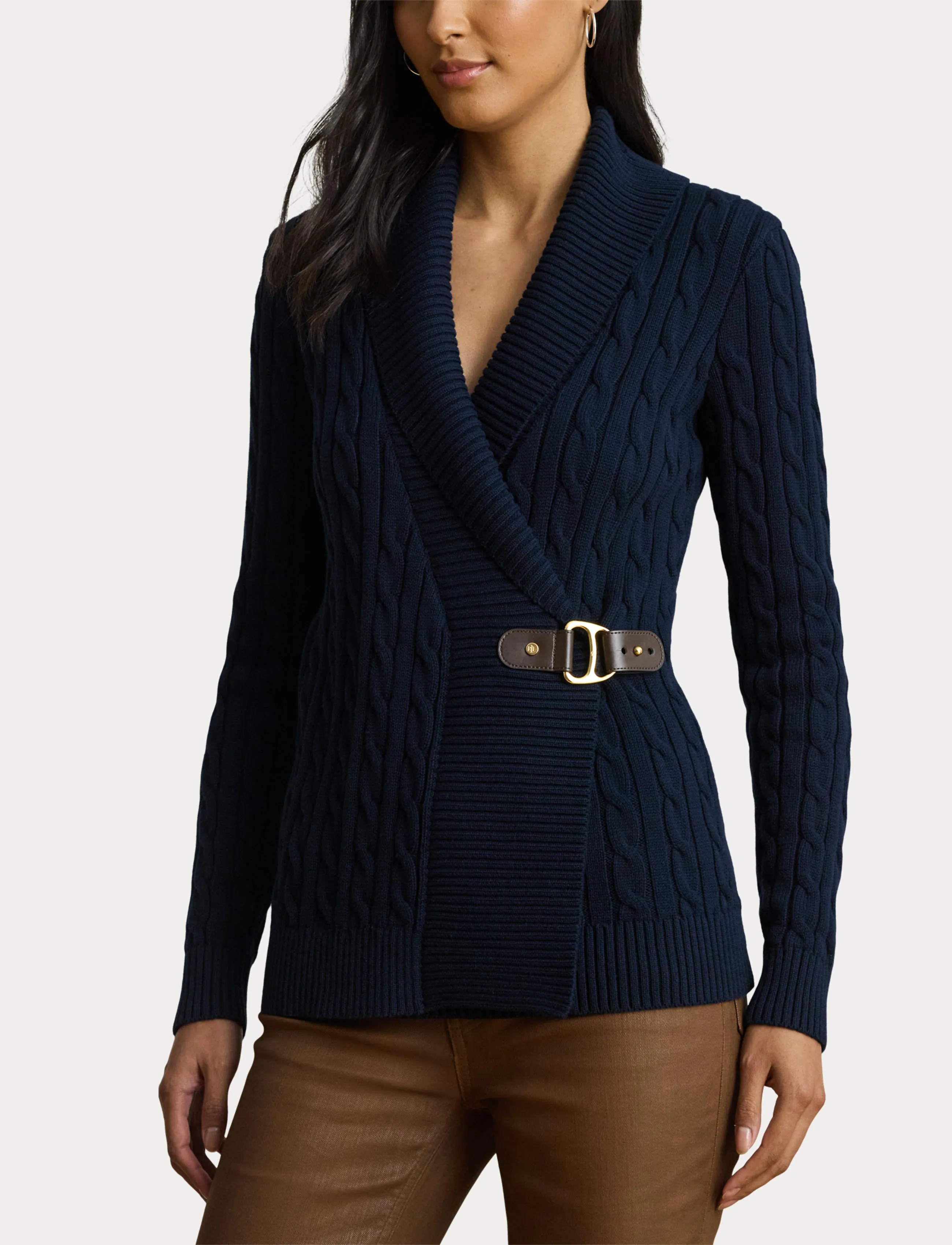 Lauren Ralph Lauren - GASSED COTTON-LS SHAWL COLLAR P/O - cardigans - lauren navy - 5