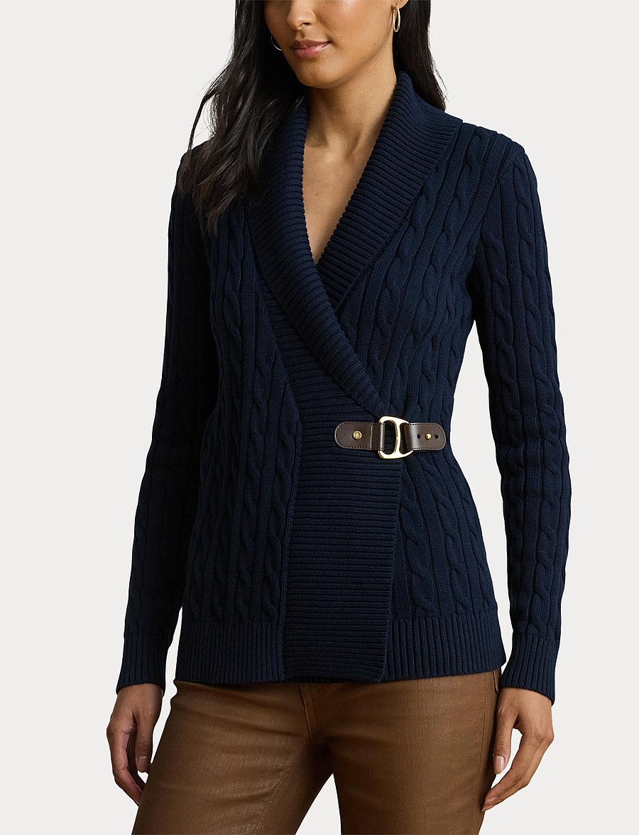 Lauren Ralph Lauren - GASSED COTTON-LS SHAWL COLLAR P/O - strickjacken - lauren navy - 5