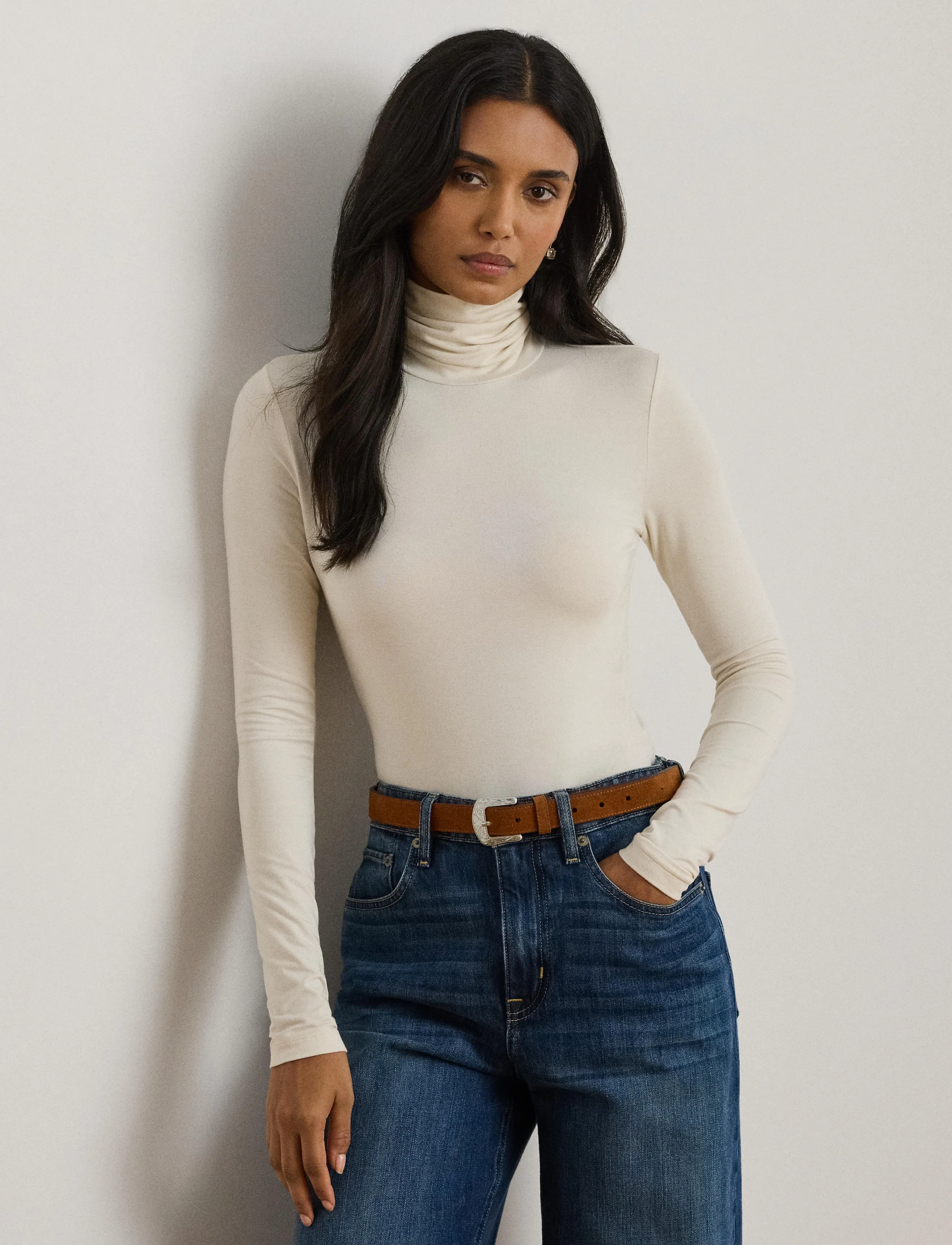 Lauren Ralph Lauren - Stretch Jersey Turtleneck - rúllukragar - mascarpone cream - 3