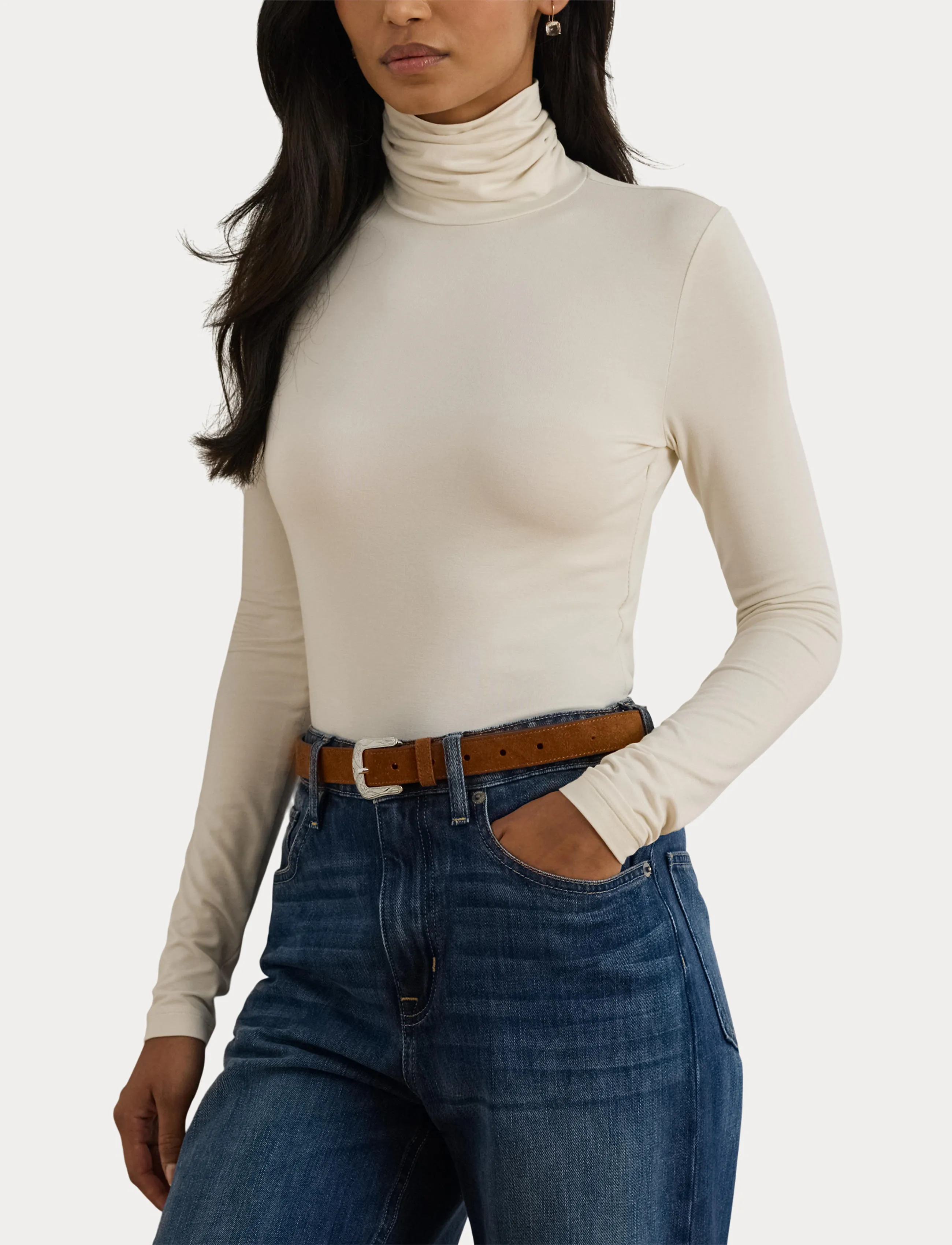 Lauren Ralph Lauren - Stretch Jersey Turtleneck - rúllukragar - mascarpone cream - 5