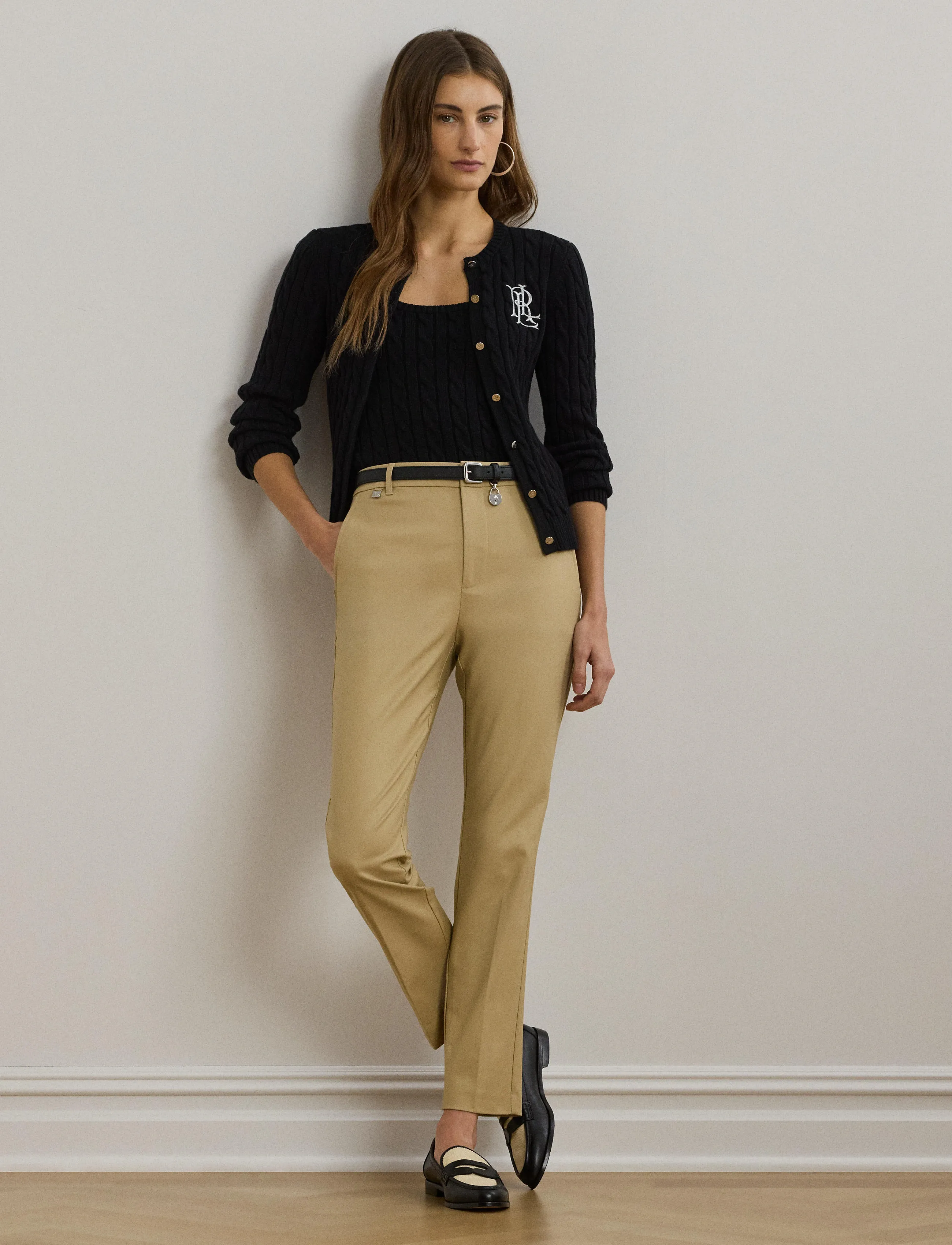 Lauren Ralph Lauren - Double-Faced Stretch Cotton Pant - pantalons slim fit - birch tan - 3
