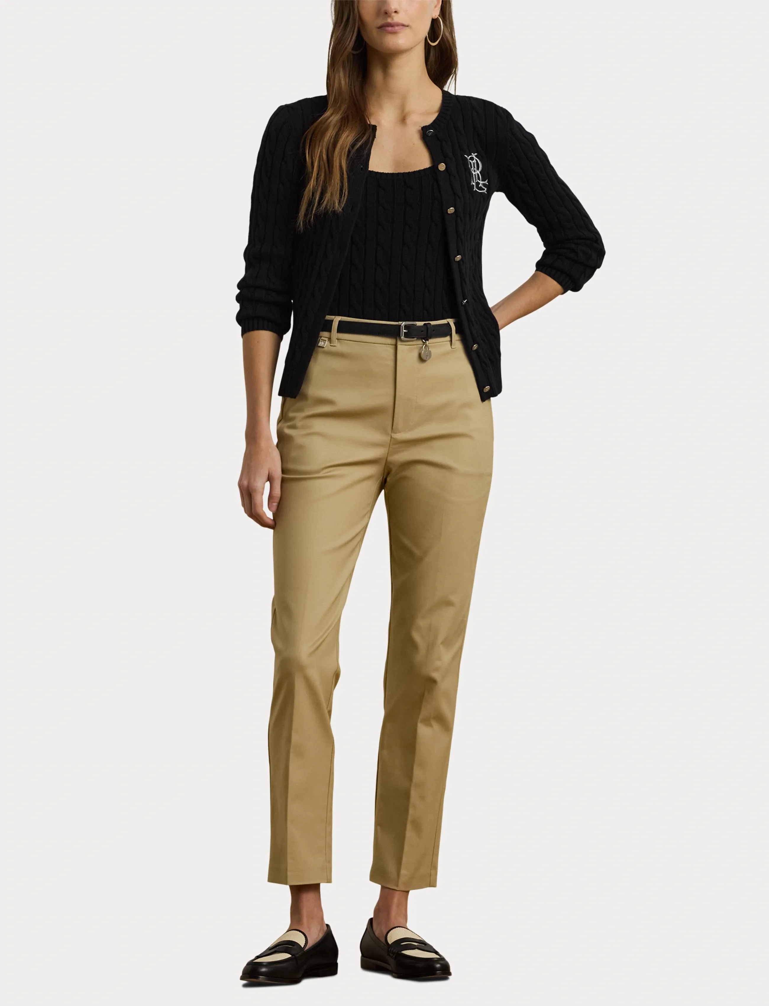 Lauren Ralph Lauren - Double-Faced Stretch Cotton Pant - pantalons slim fit - birch tan - 4