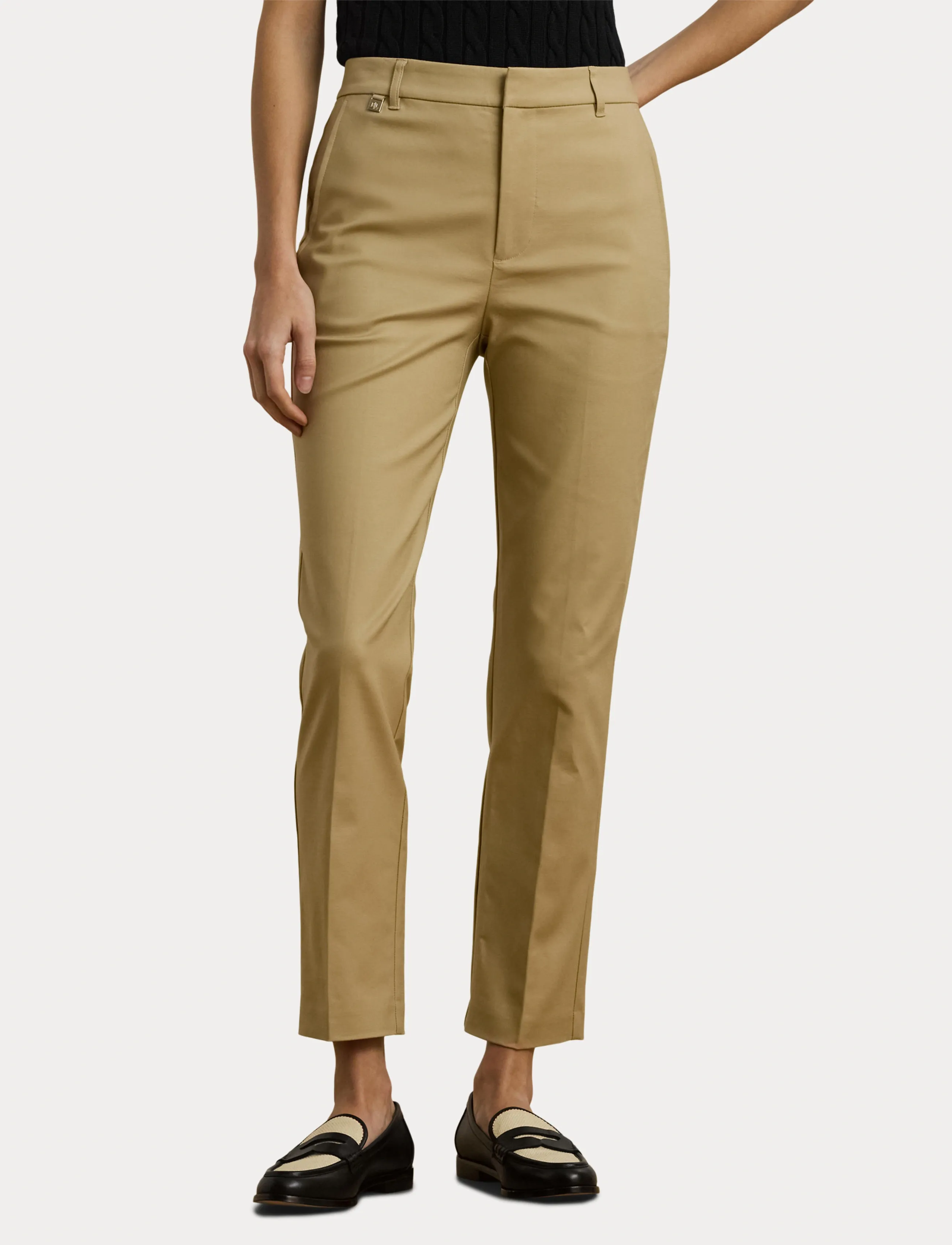 Lauren Ralph Lauren - Double-Faced Stretch Cotton Pant - pantalons slim fit - birch tan - 5