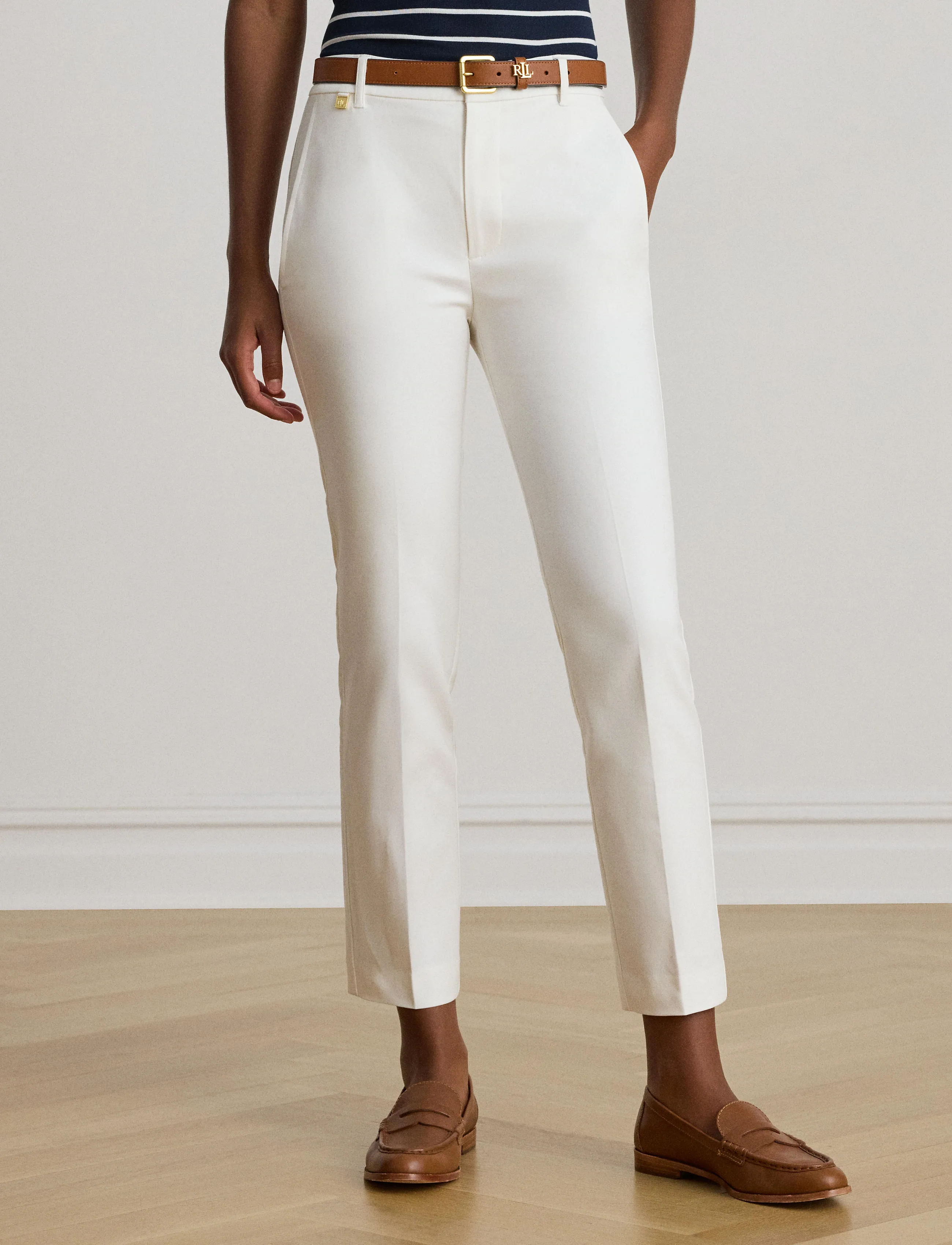 Lauren Ralph Lauren Double-Faced Stretch Cotton Pant, 38, White, Bukser > Slim Fit-Bukser, Dame