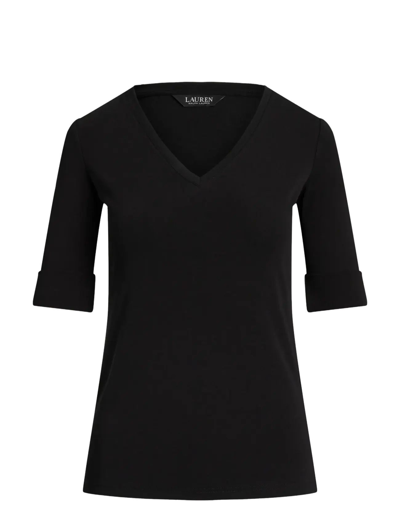 Lauren Ralph Lauren RFND STRTCH 1X1 RIB-ELB-KNT - Tøj - BLACK / black