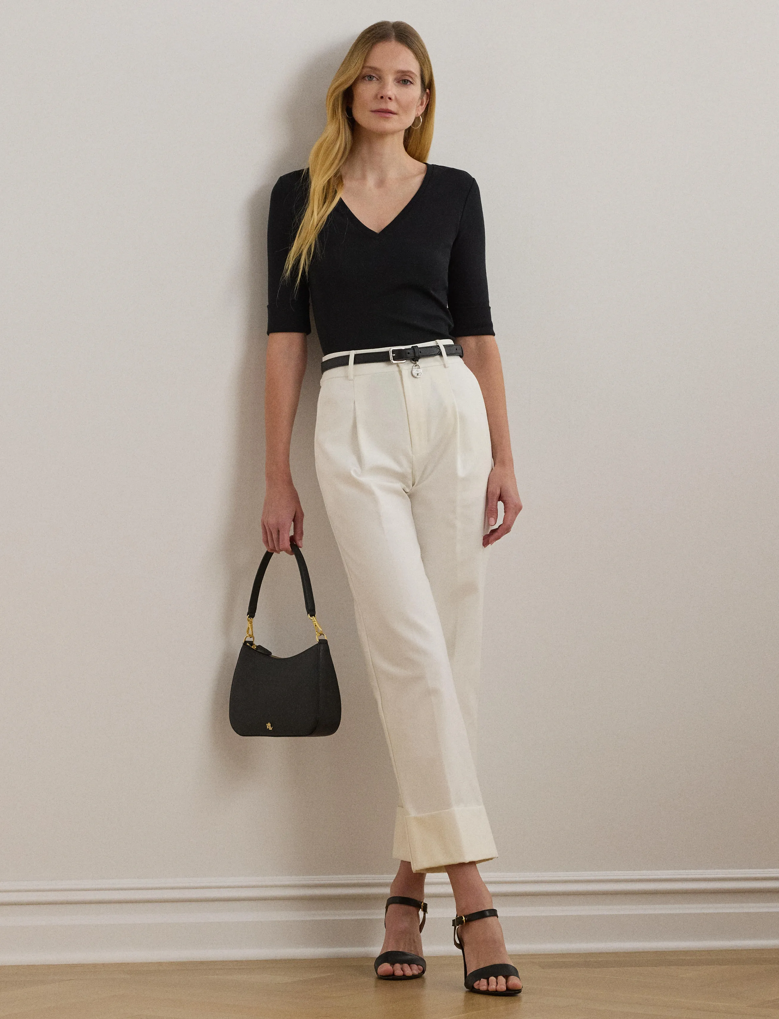 Lauren Ralph Lauren RFND STRTCH 1X1 RIB-ELB-KNT - Tøj - BLACK / black