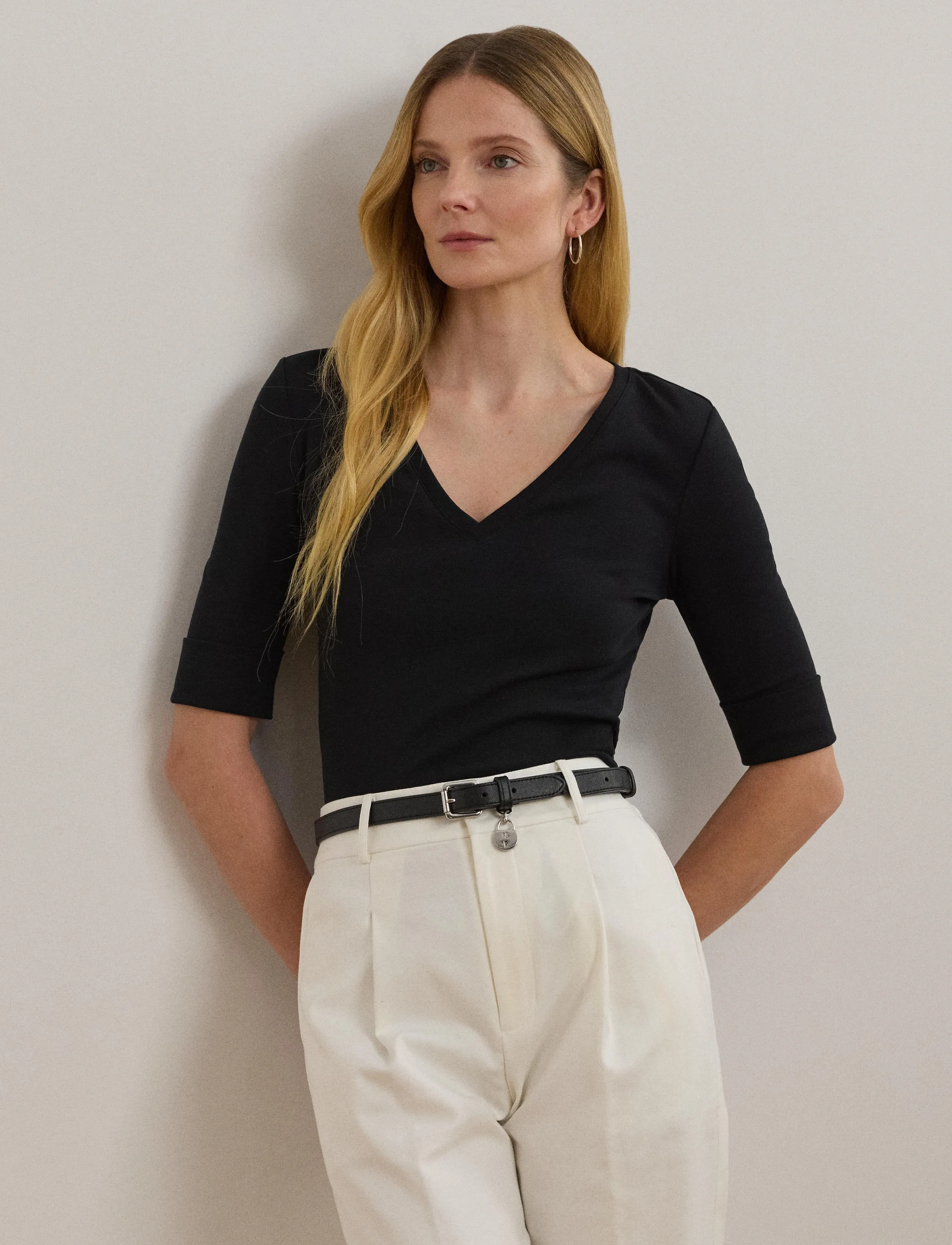 Lauren Ralph Lauren - RFND STRTCH 1X1 RIB-ELB-KNT - pullover - black - 3