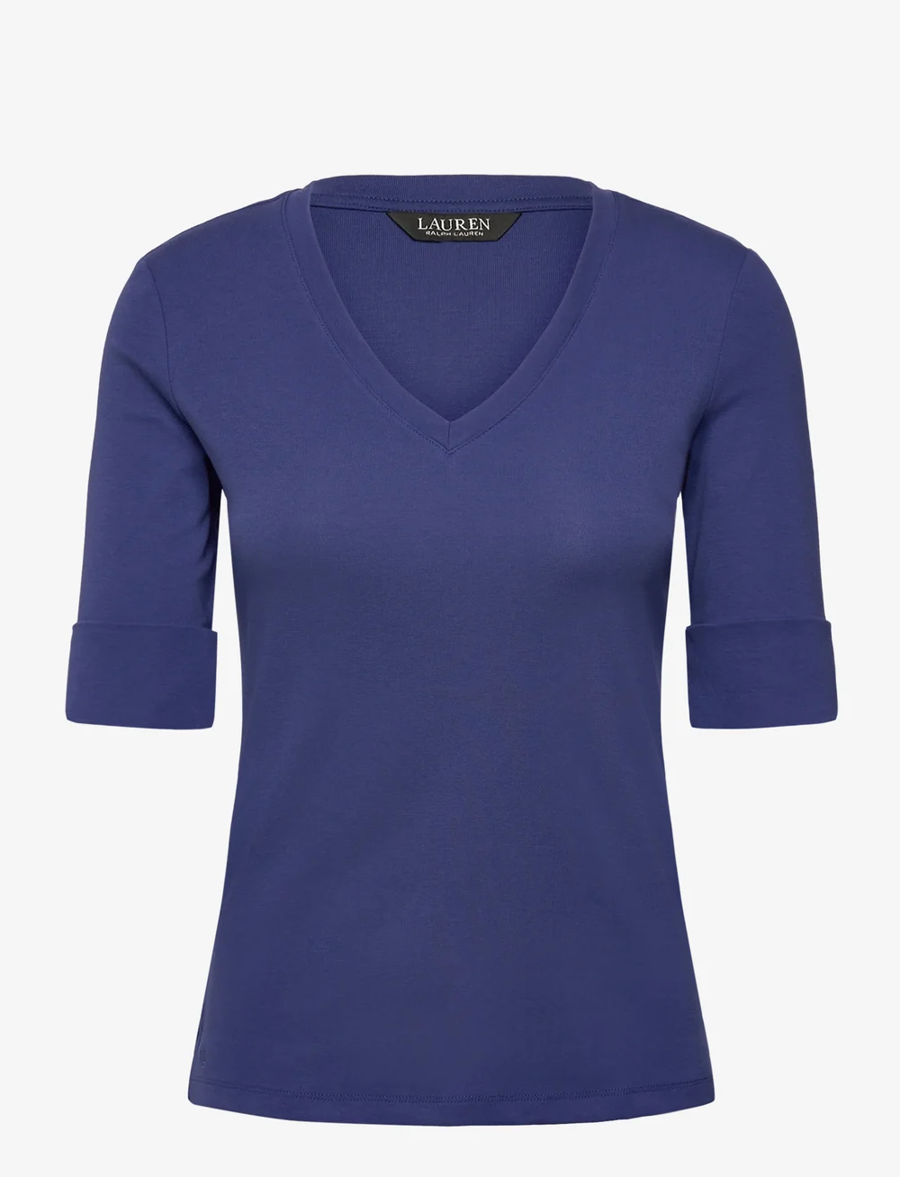 Lauren Ralph Lauren - Stretch Cotton Elbow-Sleeve V-Neck Tee - sviitrid - charter blue - 1