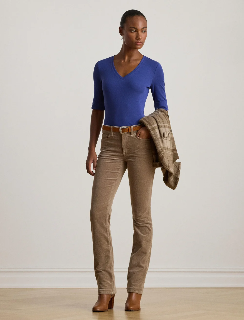 Lauren Ralph Lauren - Stretch Cotton Elbow-Sleeve V-Neck Tee - sviitrid - charter blue - 0