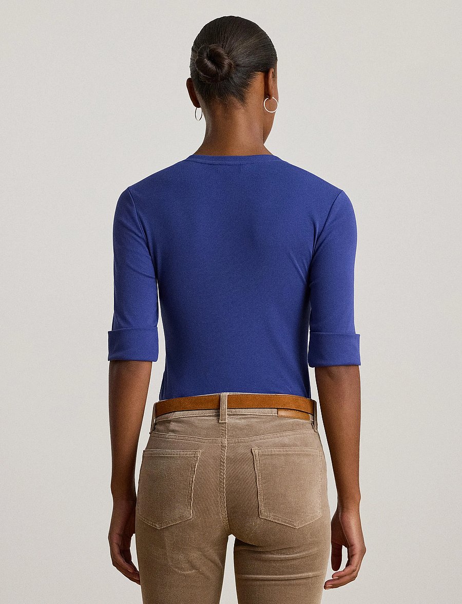 Lauren Ralph Lauren - RFND STRTCH 1X1 RIB-ELB-KNT - pullover - charter blue - 3