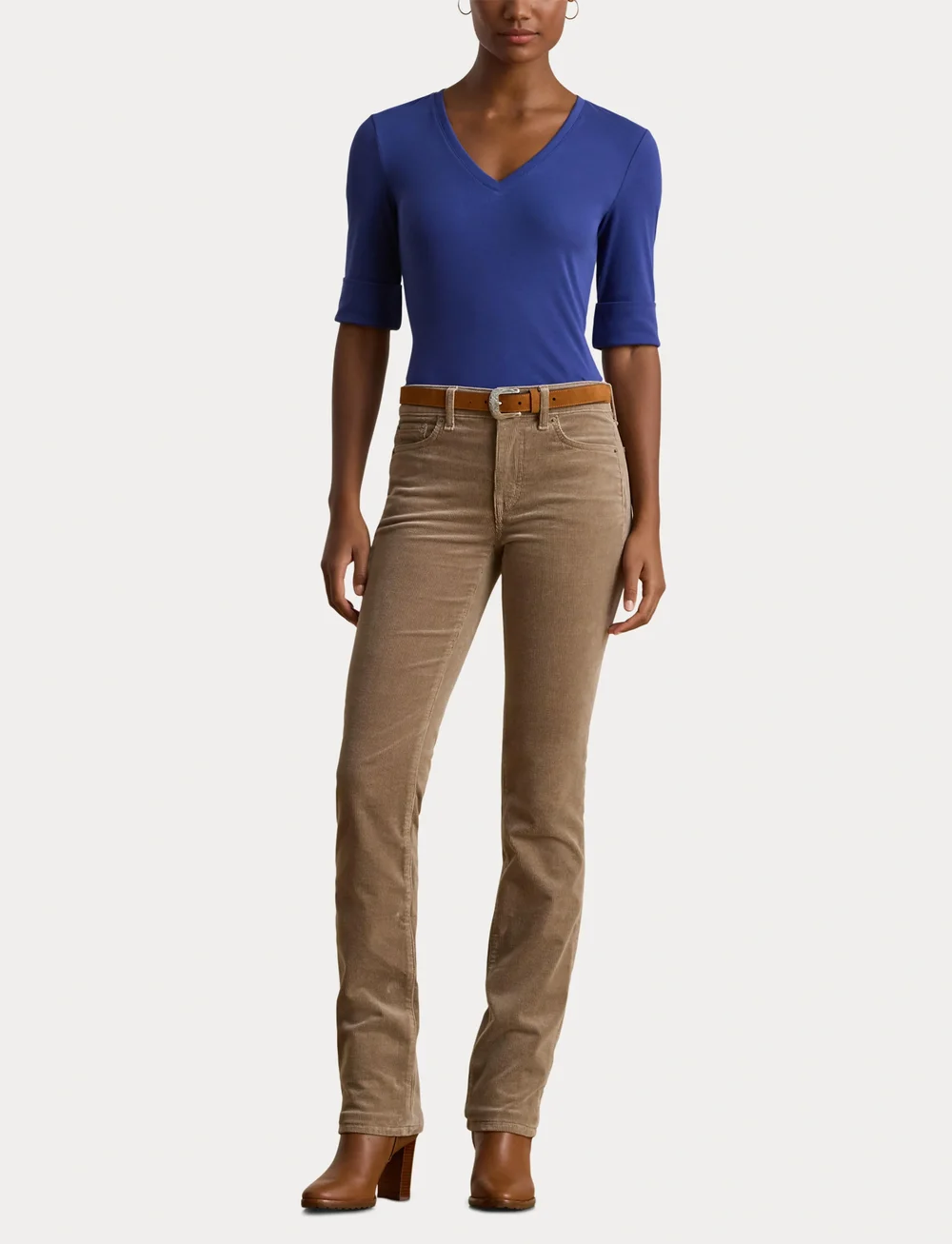 Lauren Ralph Lauren - Stretch Cotton Elbow-Sleeve V-Neck Tee - sviitrid - charter blue - 5