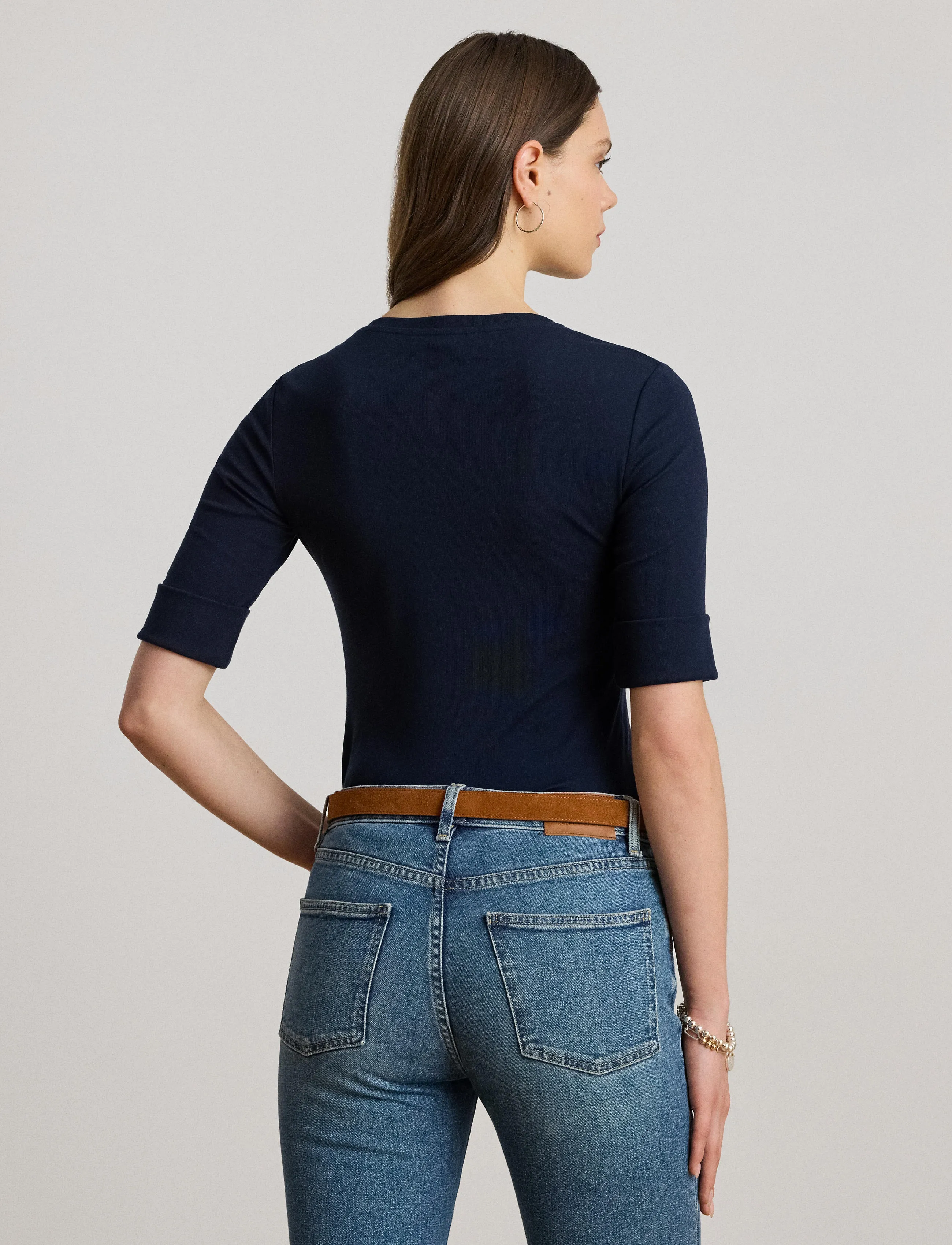 Lauren Ralph Lauren - RFND STRTCH 1X1 RIB-ELB-KNT - pullover - lauren navy - 2