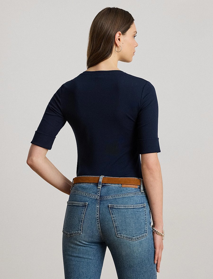 Lauren Ralph Lauren - RFND STRTCH 1X1 RIB-ELB-KNT - pullover - lauren navy - 2